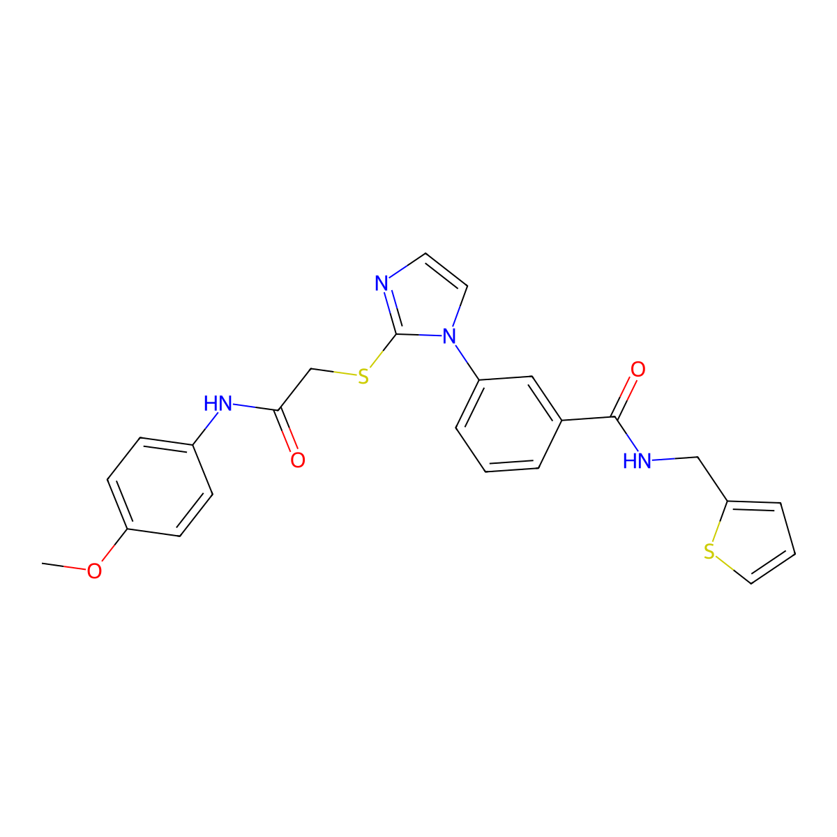 3-(2-((2-((4-methoxyphenyl)amino)-2-oxoethyl)thio)-1H-imidazol-1-yl)-N-(thiophen-2-ylmethyl)benzamide molecular structure, CAS 1115564-36-7