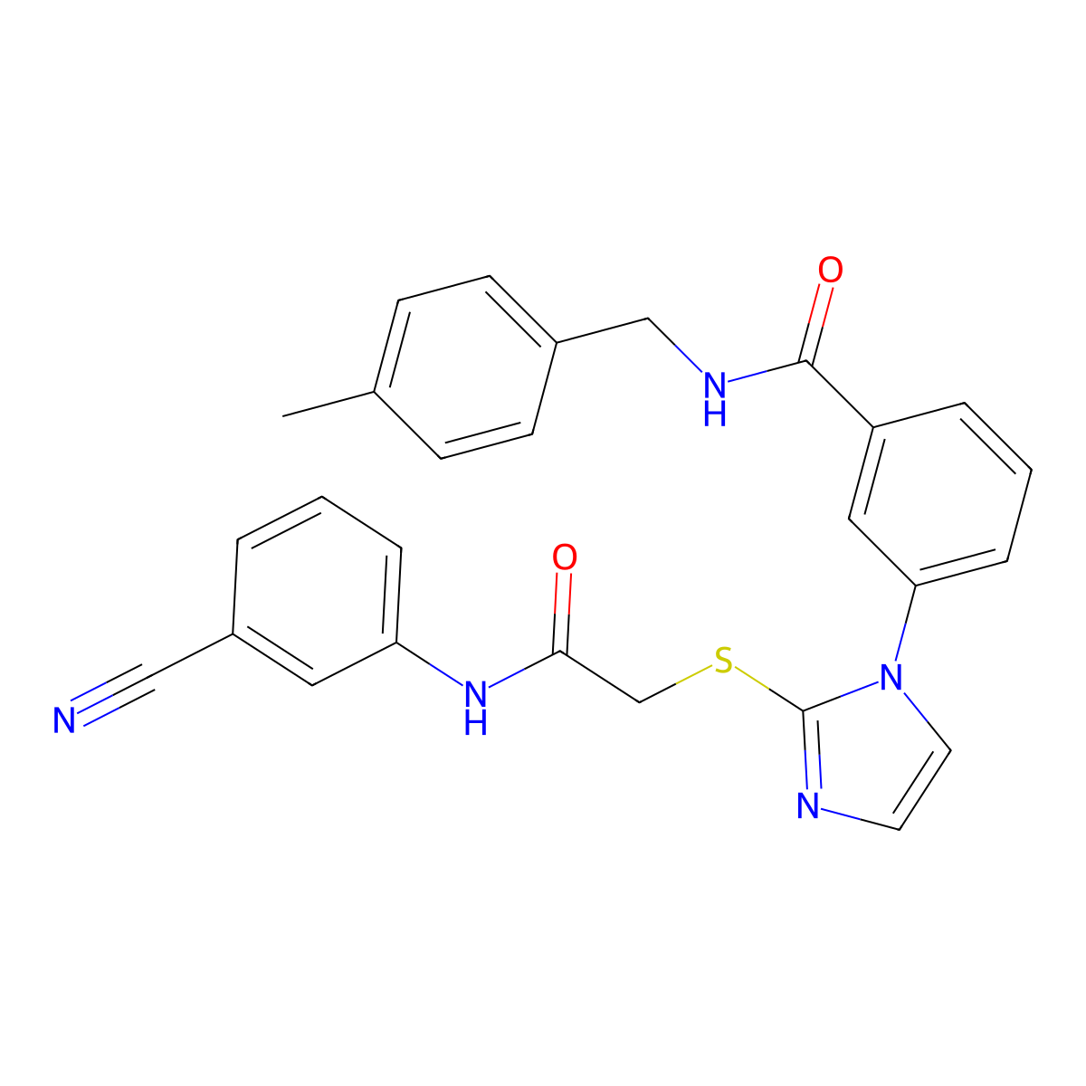 3-[2-({[(3-cyanophenyl)carbamoyl]methyl}sulfanyl)-1H-imidazol-1-yl]-N-[(4-methylphenyl)methyl]benzamide molecular structure, CAS 1115564-52-7