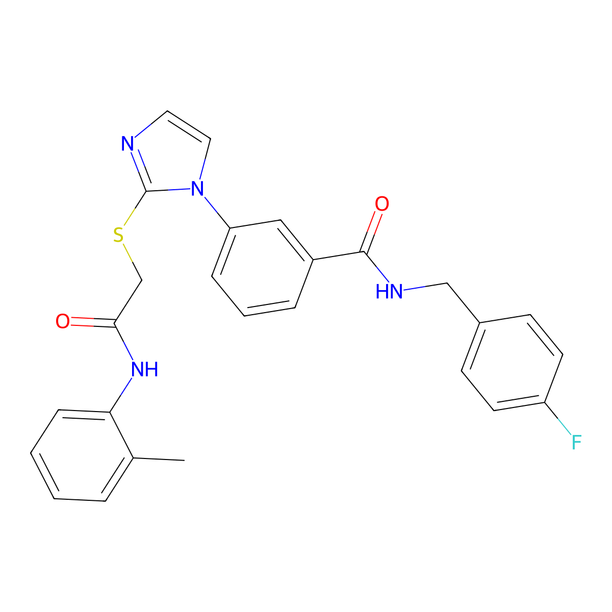 N-[(4-fluorophenyl)methyl]-3-[2-({[(2-methylphenyl)carbamoyl]methyl}sulfanyl)-1H-imidazol-1-yl]benzamide molecular structure, CAS 1115564-55-0