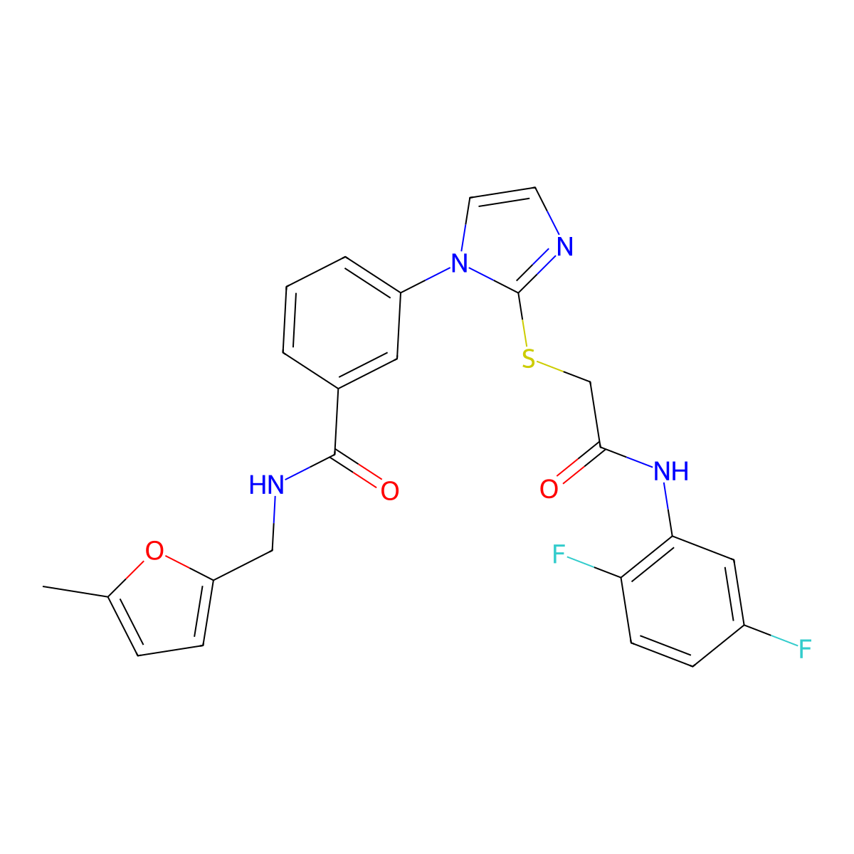 3-[2-({[(2,5-difluorophenyl)carbamoyl]methyl}sulfanyl)-1H-imidazol-1-yl]-N-[(5-methylfuran-2-yl)methyl]benzamide molecular structure, CAS 1115564-77-6