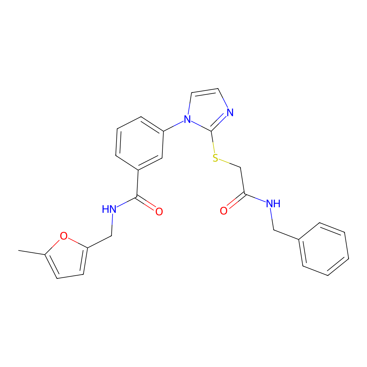 3-(2-{[(benzylcarbamoyl)methyl]sulfanyl}-1H-imidazol-1-yl)-N-[(5-methylfuran-2-yl)methyl]benzamide molecular structure, CAS 1115564-84-5