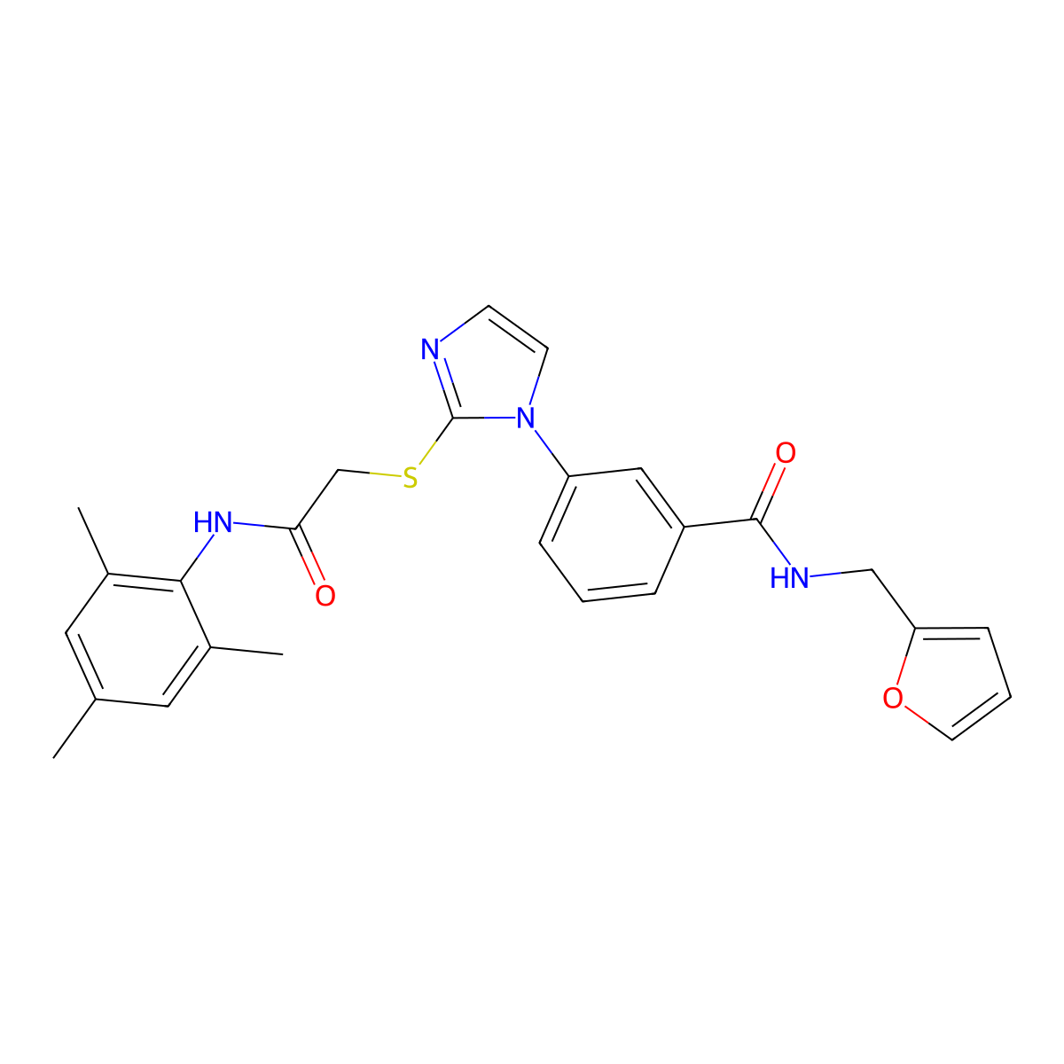 N-[(furan-2-yl)methyl]-3-[2-({[(2,4,6-trimethylphenyl)carbamoyl]methyl}sulfanyl)-1H-imidazol-1-yl]benzamide molecular structure, CAS 1115564-92-5