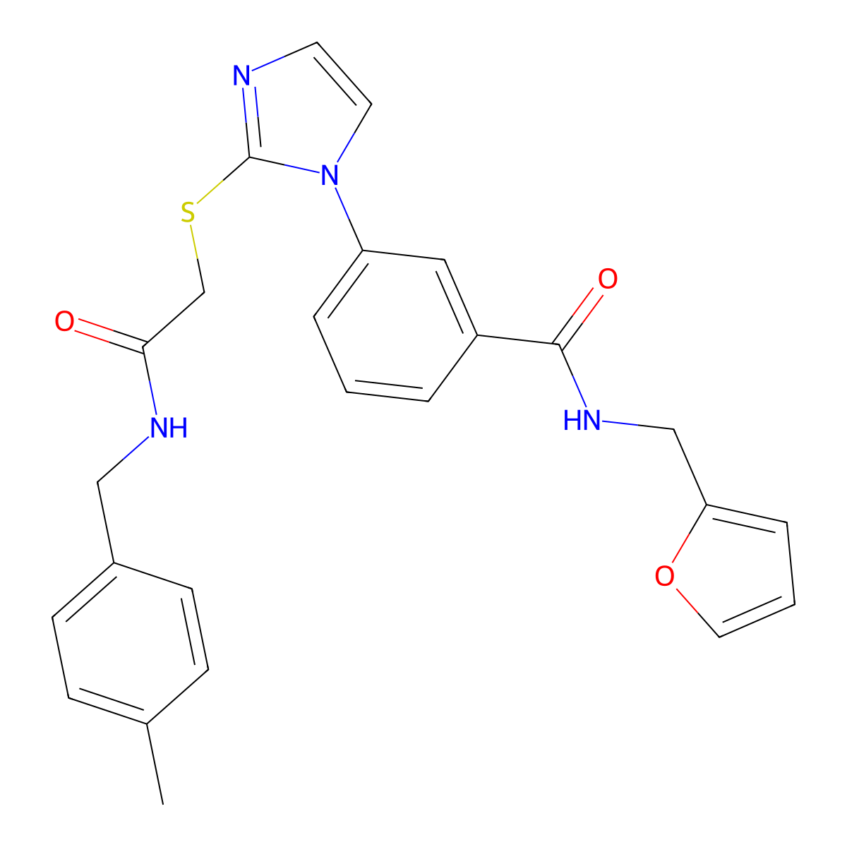 N-[(furan-2-yl)methyl]-3-{2-[({[(4-methylphenyl)methyl]carbamoyl}methyl)sulfanyl]-1H-imidazol-1-yl}benzamide molecular structure, CAS 1115565-09-7