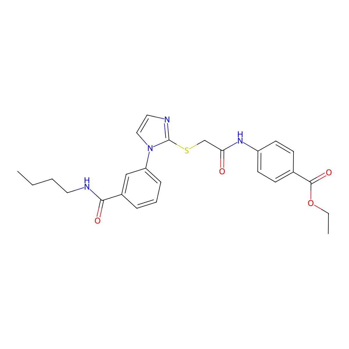 ethyl 4-(2-((1-(3-(butylcarbamoyl)phenyl)-1H-imidazol-2-yl)thio)acetamido)benzoate molecular structure, CAS 1115565-26-8