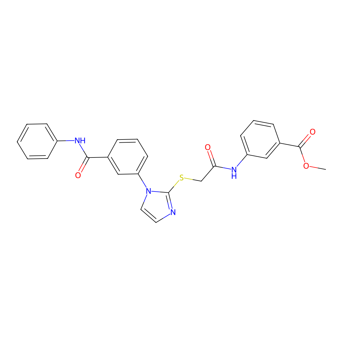 methyl 3-[2-({1-[3-(phenylcarbamoyl)phenyl]-1H-imidazol-2-yl}sulfanyl)acetamido]benzoate molecular structure, CAS 1115565-43-9
