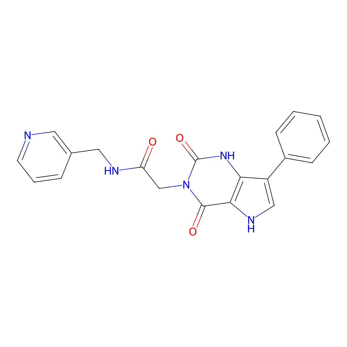 2-(2,4-dioxo-7-phenyl-1,2,4,5-tetrahydro-3H-pyrrolo[3,2-d]pyrimidin-3-yl)-N-(pyridin-3-ylmethyl)acetamide molecular structure, CAS 1115565-50-8