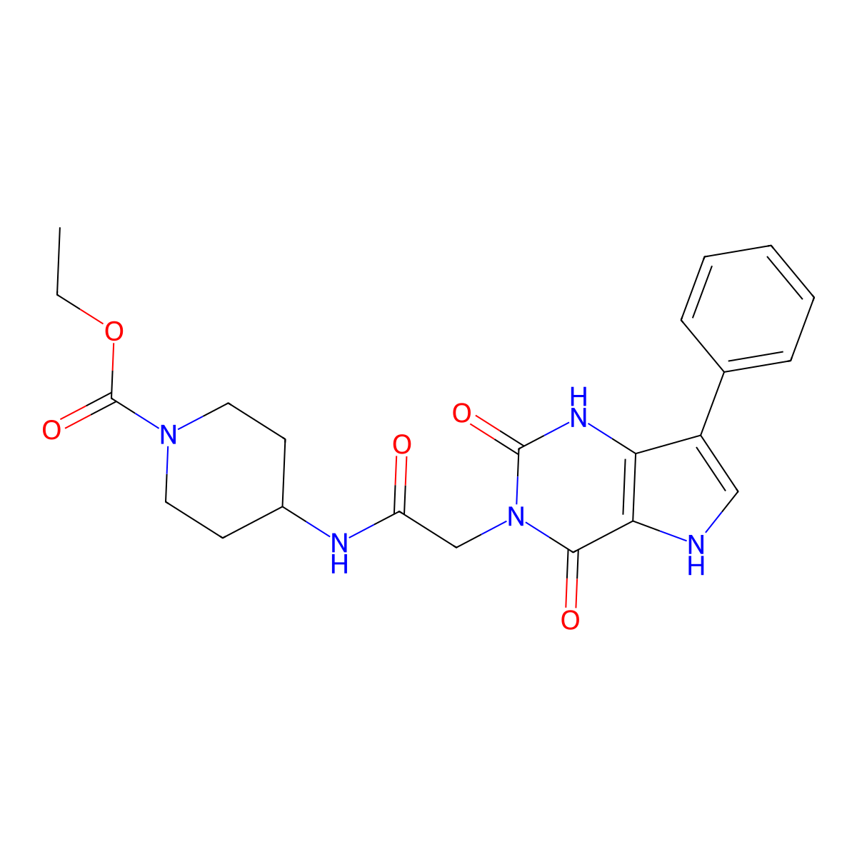 ethyl 4-(2-(2,4-dioxo-7-phenyl-1H-pyrrolo[3,2-d]pyrimidin-3(2H,4H,5H)-yl)acetamido)piperidine-1-carboxylate molecular structure, CAS 1115565-63-3