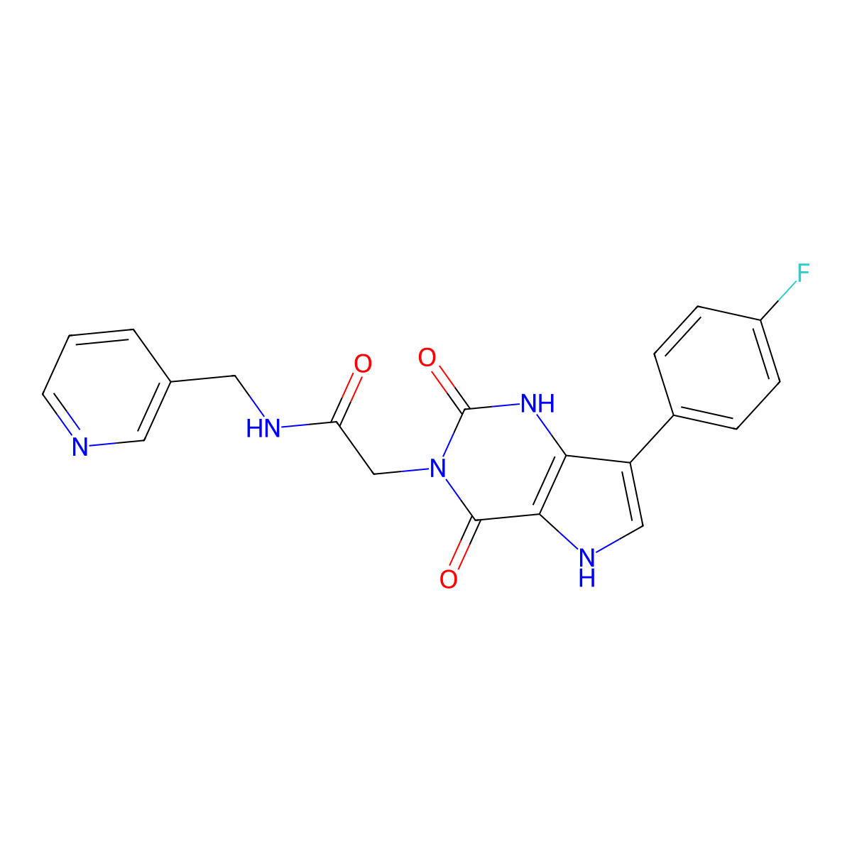 2-(7-(4-fluorophenyl)-2,4-dioxo-1H-pyrrolo[3,2-d]pyrimidin-3(2H,4H,5H)-yl)-N-(pyridin-3-ylmethyl)acetamide molecular structure, CAS 1115565-71-3