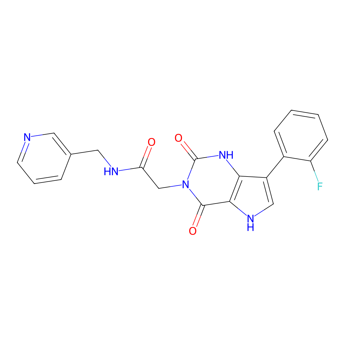 2-(7-(2-fluorophenyl)-2,4-dioxo-1H-pyrrolo[3,2-d]pyrimidin-3(2H,4H,5H)-yl)-N-(pyridin-3-ylmethyl)acetamide molecular structure, CAS 1115565-80-4