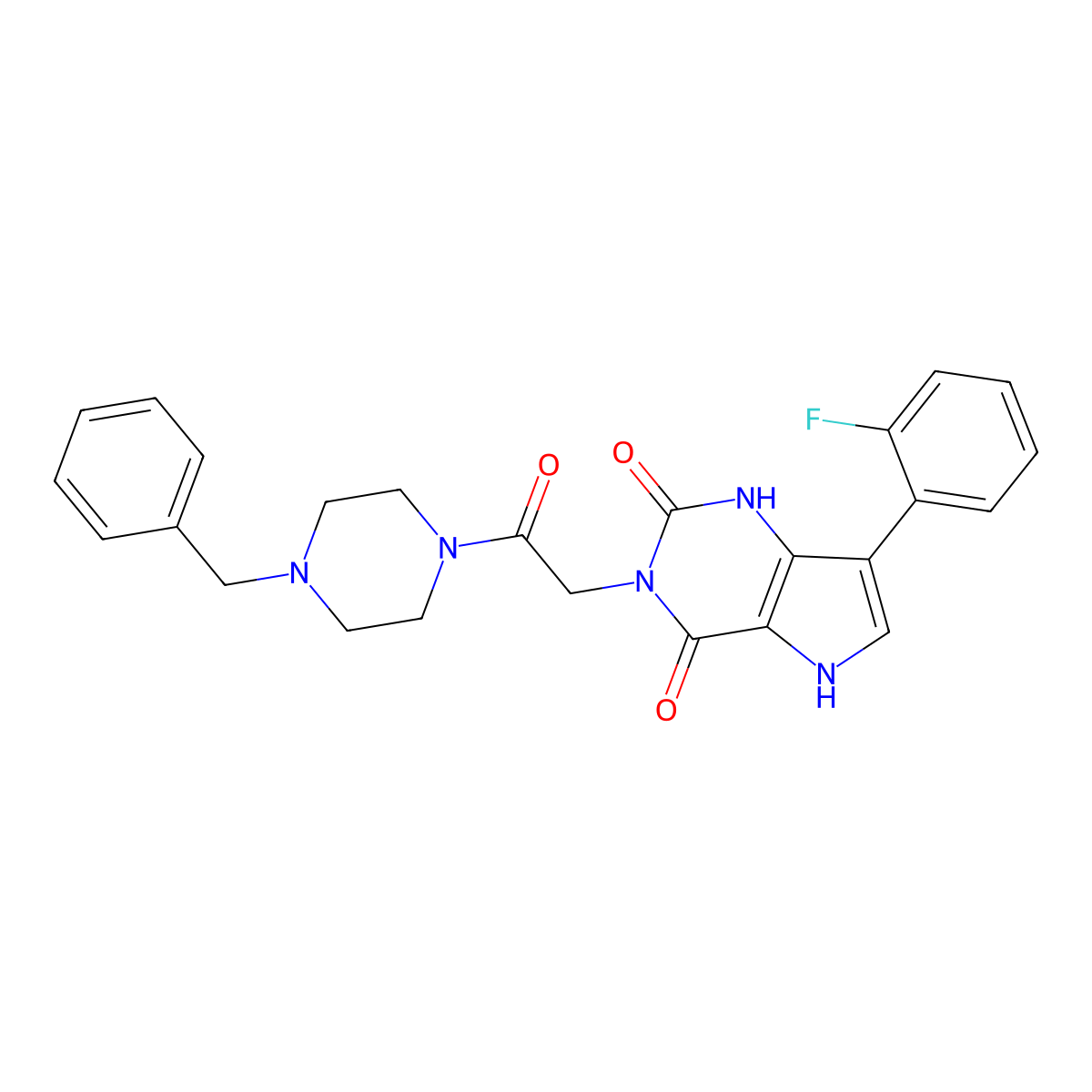 3-(2-(4-benzylpiperazin-1-yl)-2-oxoethyl)-7-(2-fluorophenyl)-1H-pyrrolo[3,2-d]pyrimidine-2,4(3H,5H)-dione molecular structure, CAS 1115565-87-1