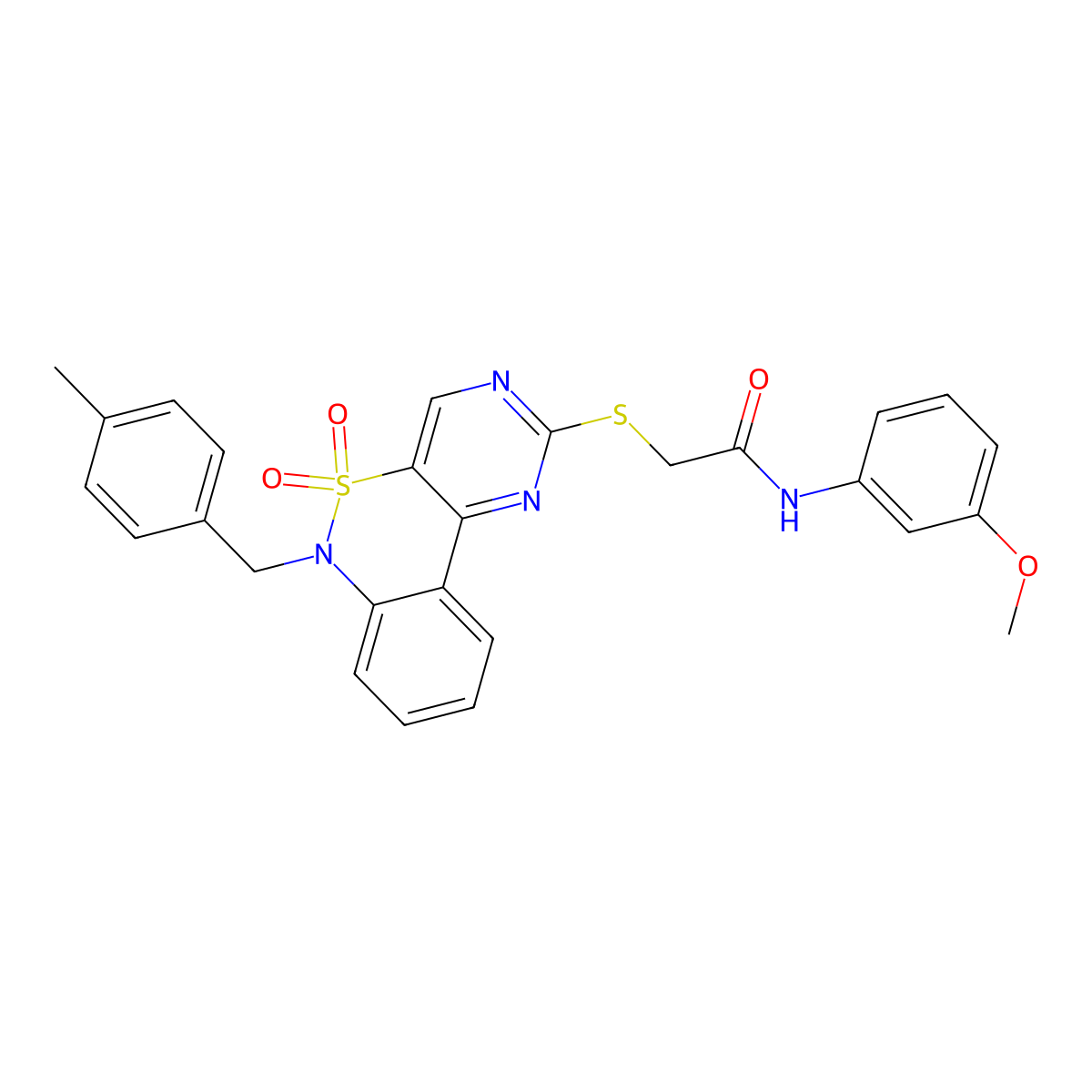 N-(3-methoxyphenyl)-2-({9-[(4-methylphenyl)methyl]-8,8-dioxo-8lambda6-thia-3,5,9-triazatricyclo[8.4.0.0^{2,7}]tetradeca-1(14),2(7),3,5,10,12-hexaen-4-yl}sulfanyl)acetamide molecular structure, CAS 1115570-27-8
