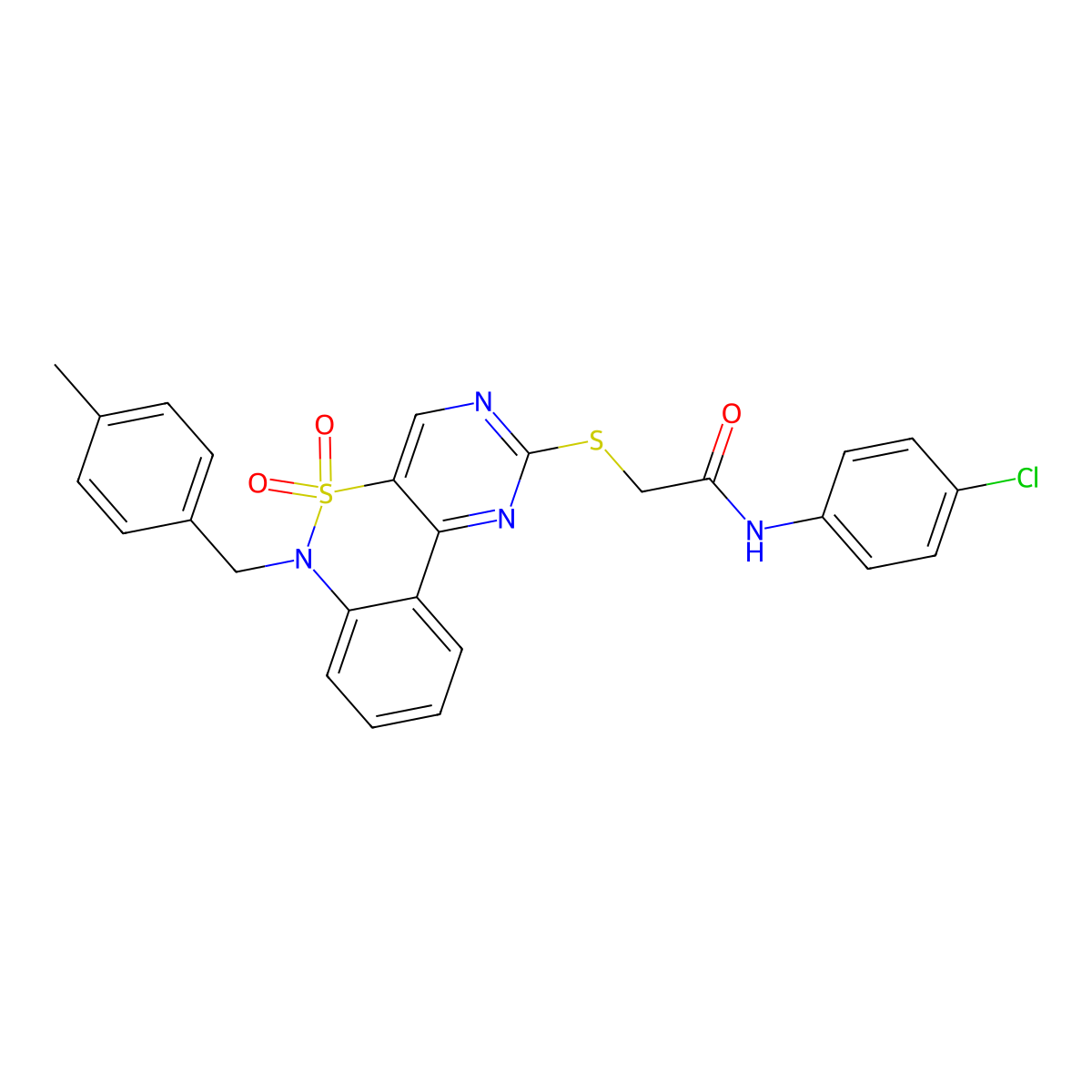 N-(4-chlorophenyl)-2-({9-[(4-methylphenyl)methyl]-8,8-dioxo-8lambda6-thia-3,5,9-triazatricyclo[8.4.0.0^{2,7}]tetradeca-1(14),2(7),3,5,10,12-hexaen-4-yl}sulfanyl)acetamide molecular structure, CAS 1115570-29-0