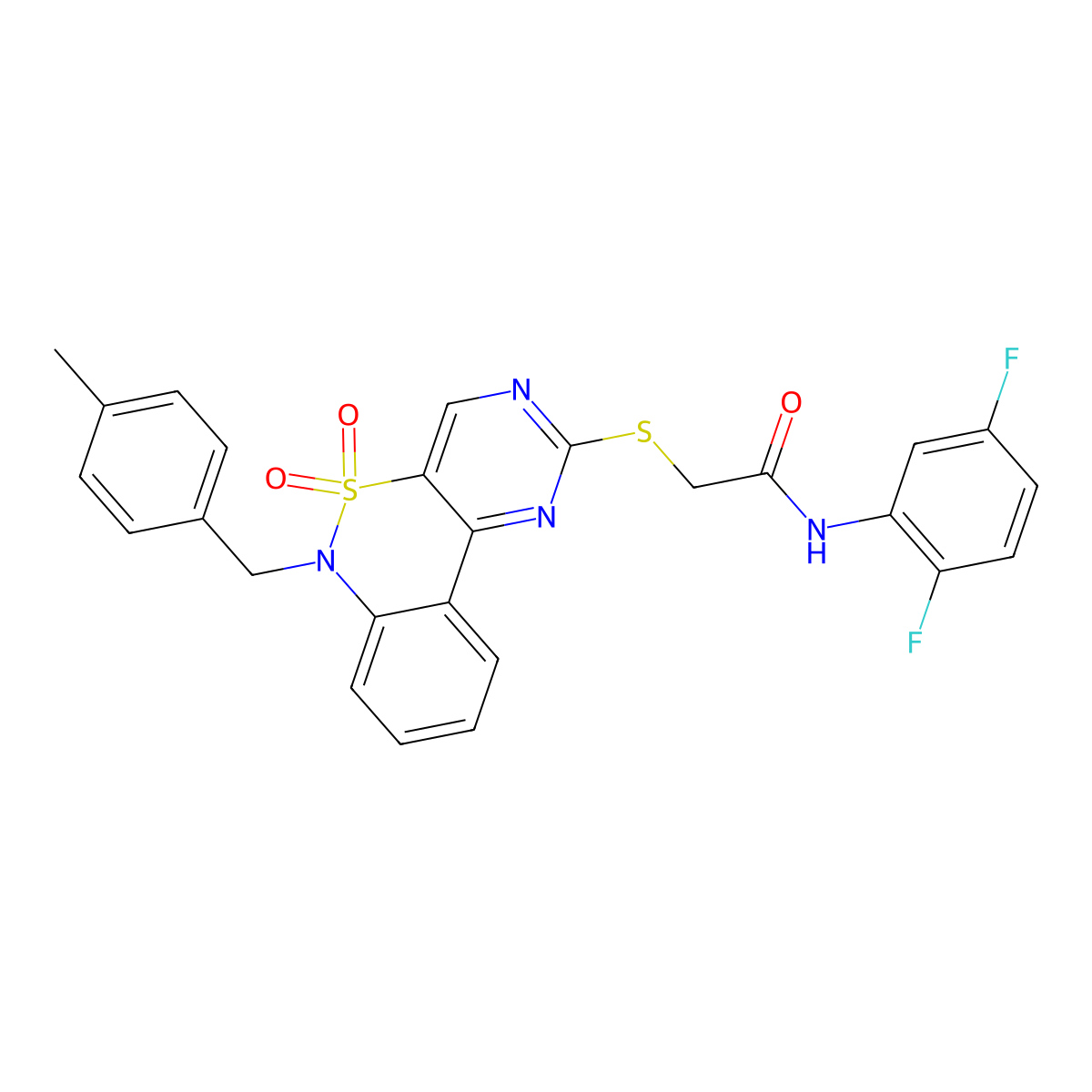 N-(2,5-difluorophenyl)-2-({9-[(4-methylphenyl)methyl]-8,8-dioxo-8lambda6-thia-3,5,9-triazatricyclo[8.4.0.0^{2,7}]tetradeca-1(14),2(7),3,5,10,12-hexaen-4-yl}sulfanyl)acetamide molecular structure, CAS 1115570-37-0