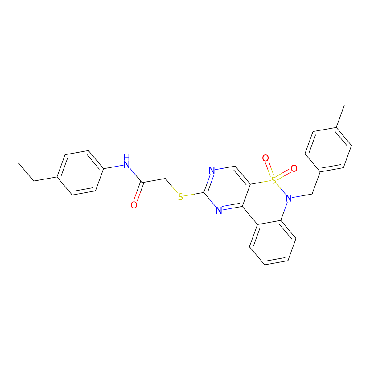 N-(4-ethylphenyl)-2-({9-[(4-methylphenyl)methyl]-8,8-dioxo-8lambda6-thia-3,5,9-triazatricyclo[8.4.0.0^{2,7}]tetradeca-1(14),2(7),3,5,10,12-hexaen-4-yl}sulfanyl)acetamide molecular structure, CAS 1115570-39-2