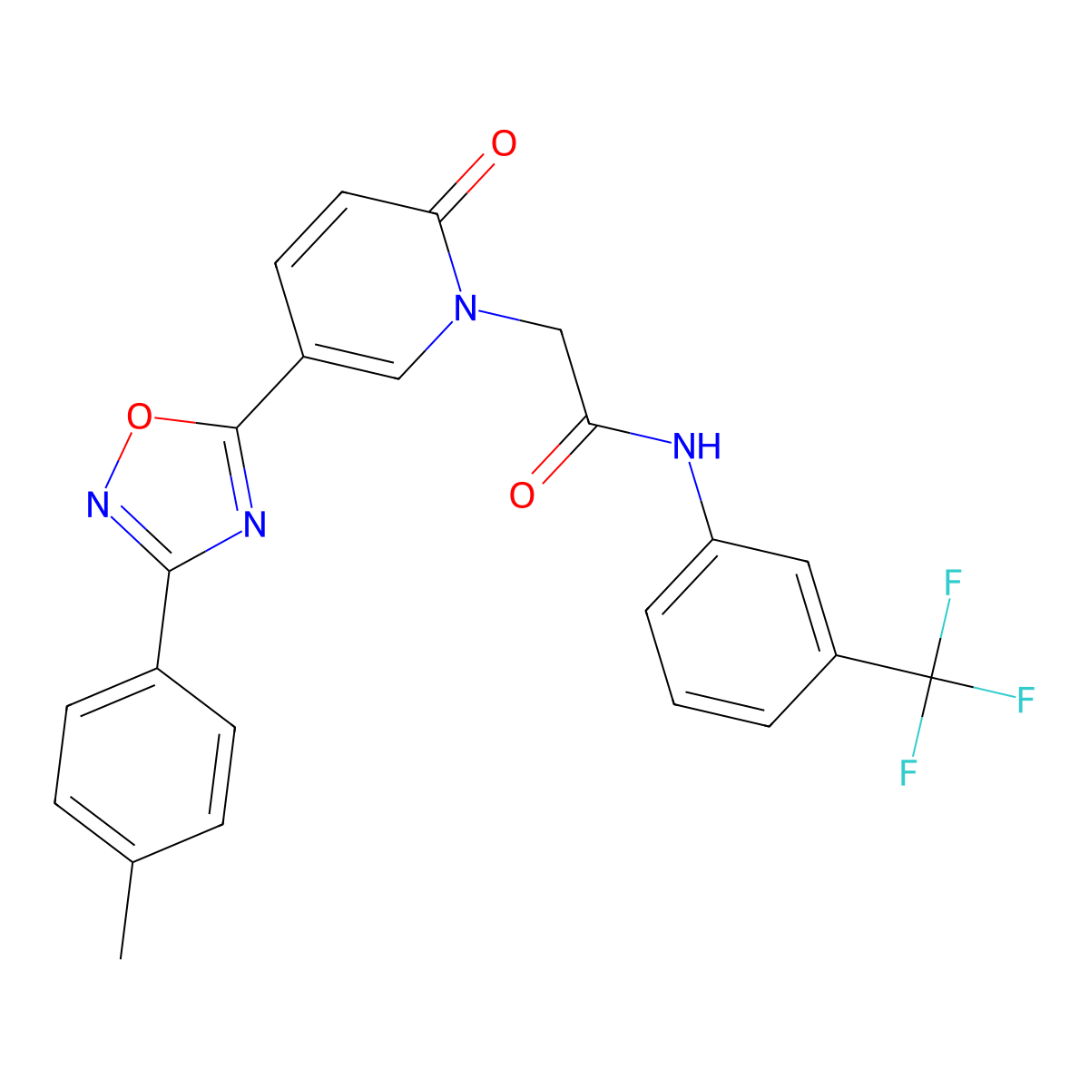 2-{5-[3-(4-methylphenyl)-1,2,4-oxadiazol-5-yl]-2-oxo-1,2-dihydropyridin-1-yl}-N-[3-(trifluoromethyl)phenyl]acetamide molecular structure, CAS 1115867-20-3
