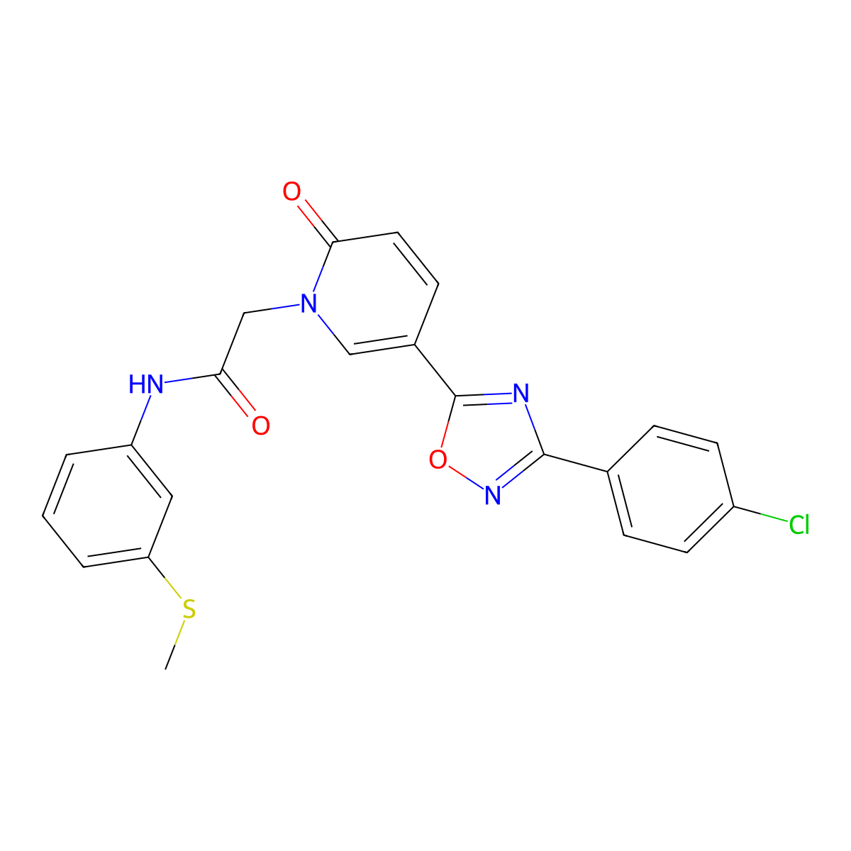 2-{5-[3-(4-chlorophenyl)-1,2,4-oxadiazol-5-yl]-2-oxo-1,2-dihydropyridin-1-yl}-N-[3-(methylsulfanyl)phenyl]acetamide molecular structure, CAS 1115867-23-6