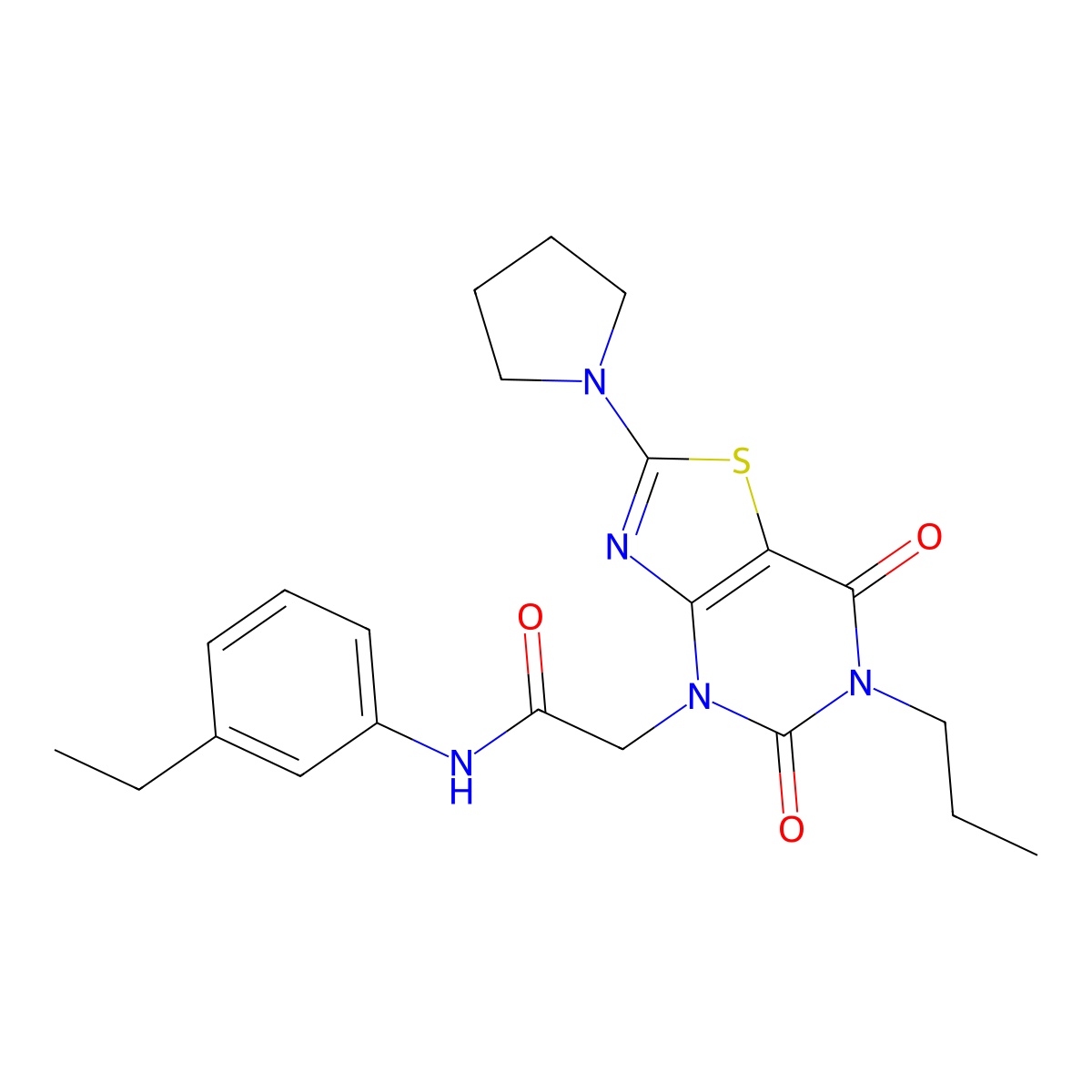 2-(5,7-Dioxo-6-propyl-2-(pyrrolidin-1-yl)-6,7-dihydrothiazolo[4,5-d]pyrimidin-4(5H)-yl)-N-(3-ethylphenyl)acetamide molecular structure, CAS 1115867-76-9
