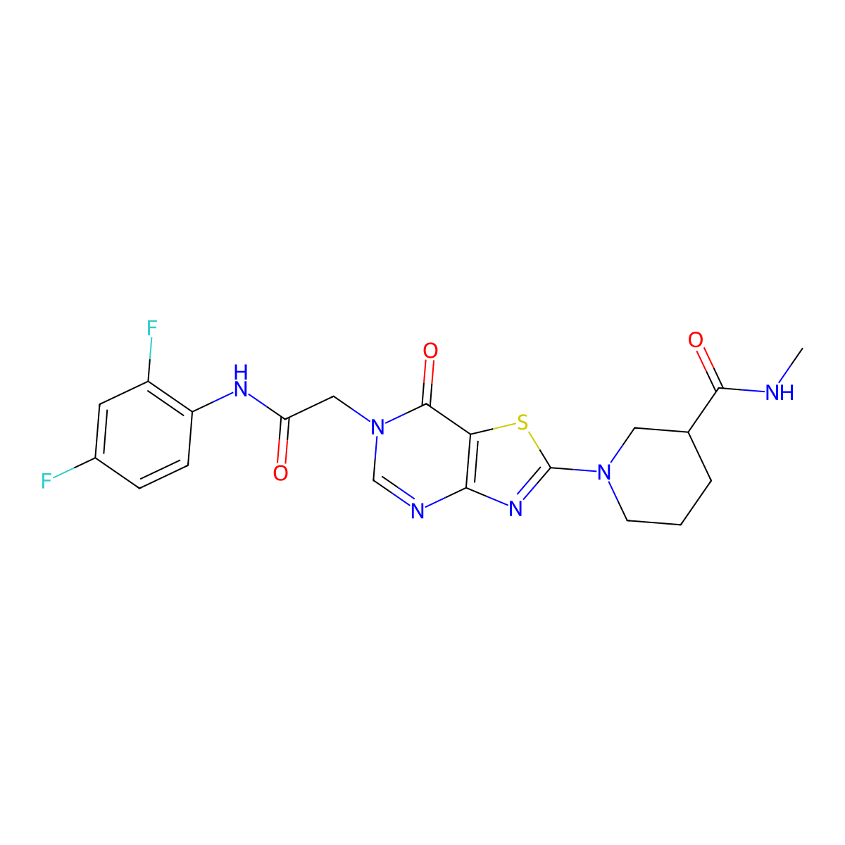 1-(6-{[(2,4-difluorophenyl)carbamoyl]methyl}-7-oxo-6H,7H-[1,3]thiazolo[4,5-d]pyrimidin-2-yl)-N-methylpiperidine-3-carboxamide molecular structure, CAS 1115867-97-4