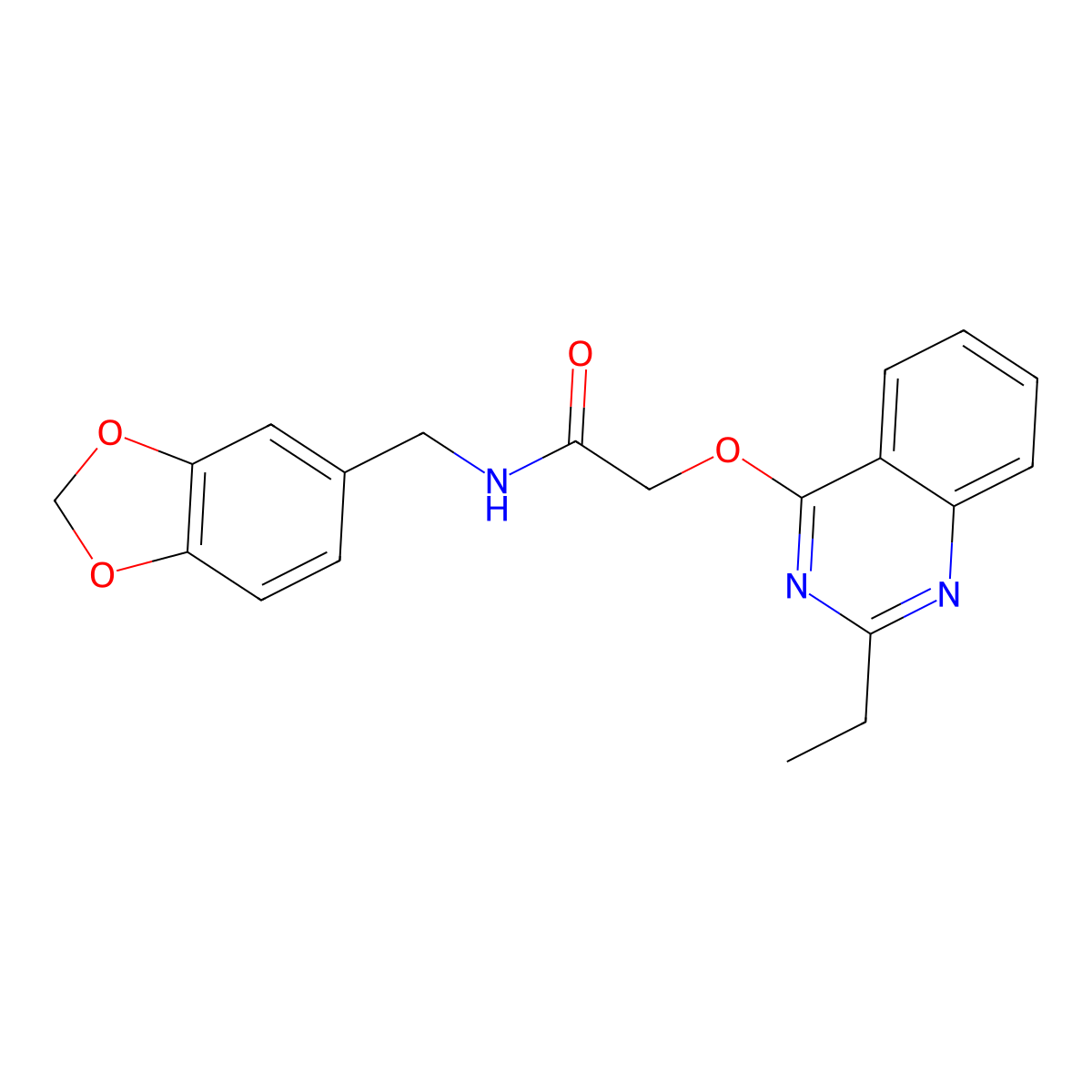 N-(benzo[d][1,3]dioxol-5-ylmethyl)-2-((2-ethylquinazolin-4-yl)oxy)acetamide molecular structure, CAS 1115871-45-8