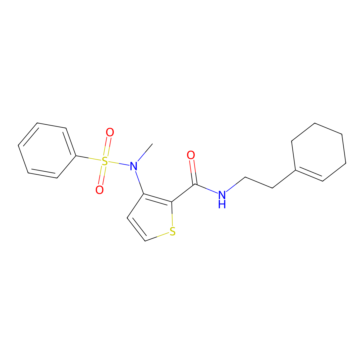 N-(2-(cyclohex-1-en-1-yl)ethyl)-3-(N-methylphenylsulfonamido)thiophene-2-carboxamide molecular structure, CAS 1115871-46-9