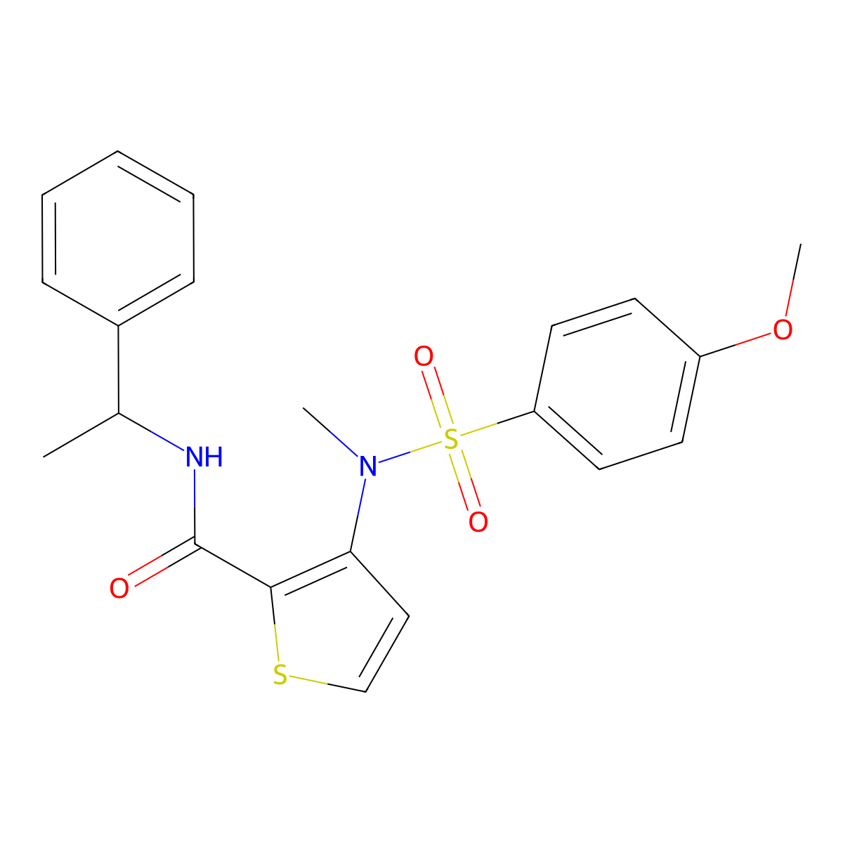 3-(N-methyl4-methoxybenzenesulfonamido)-N-(1-phenylethyl)thiophene-2-carboxamide molecular structure, CAS 1115871-67-4
