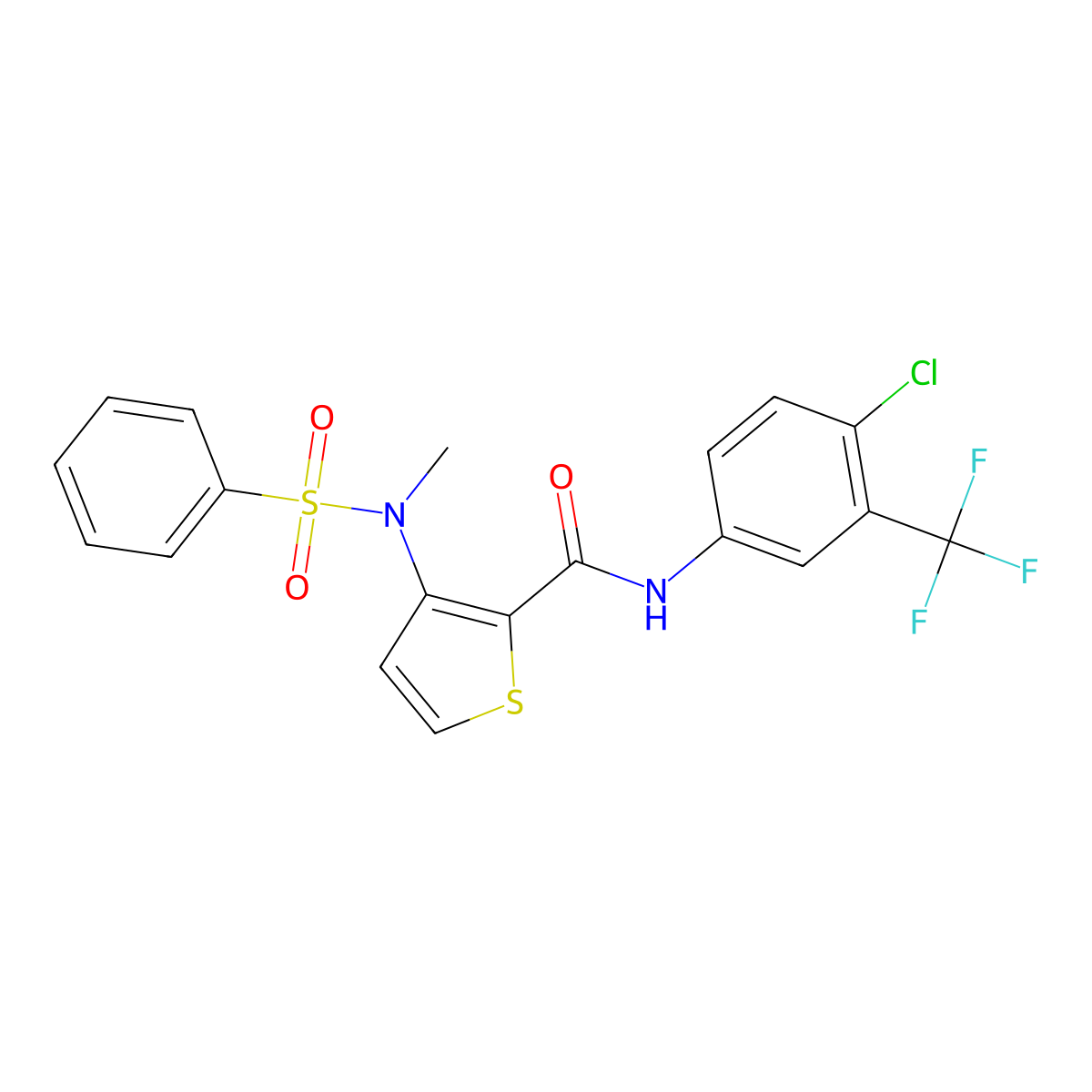 N-[4-chloro-3-(trifluoromethyl)phenyl]-3-[methyl(phenylsulfonyl)amino]thiophene-2-carboxamide molecular structure, CAS 1115871-78-7