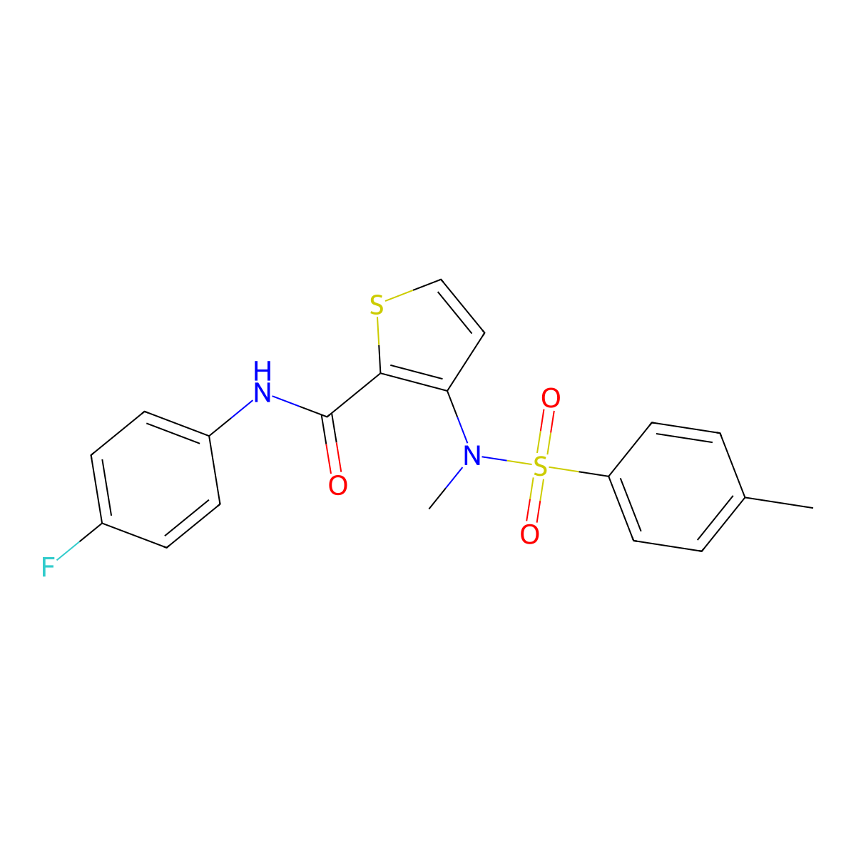 N-(4-fluorophenyl)-3-(N-methyl4-methylbenzenesulfonamido)thiophene-2-carboxamide molecular structure, CAS 1115871-93-6