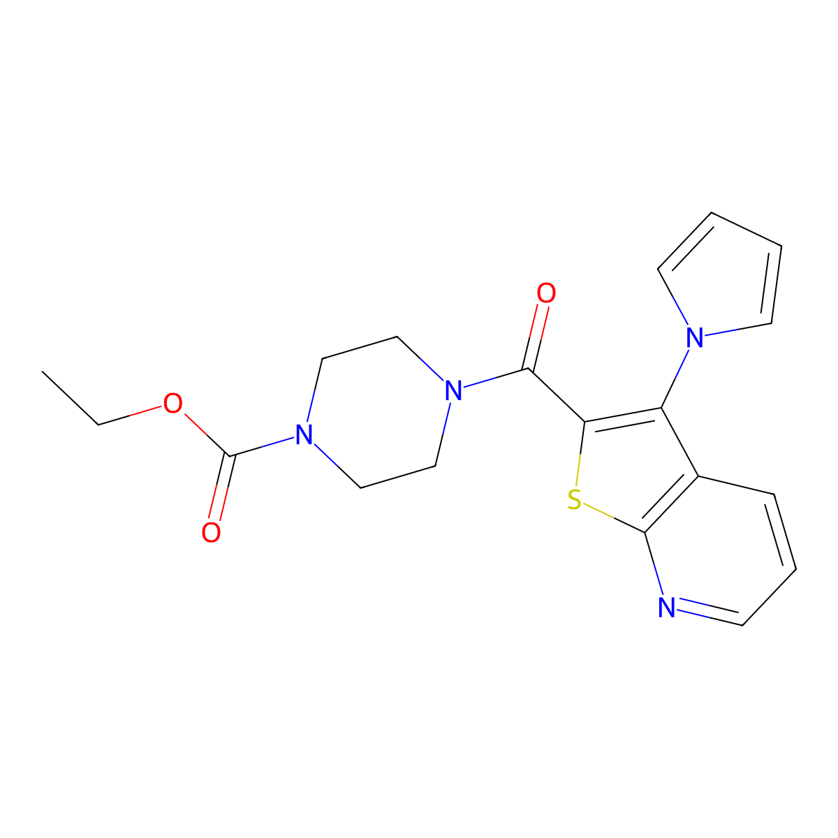 ethyl 4-[3-(1H-pyrrol-1-yl)thieno[2,3-b]pyridine-2-carbonyl]piperazine-1-carboxylate molecular structure, CAS 1115873-36-3