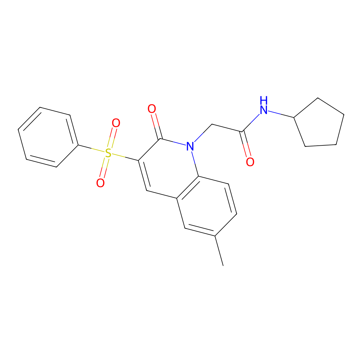 N-cyclopentyl-2-(6-methyl-2-oxo-3-(phenylsulfonyl)quinolin-1(2H)-yl)acetamide molecular structure, CAS 1115876-59-9