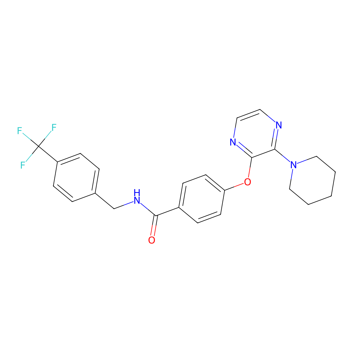 4-((3-(piperidin-1-yl)pyrazin-2-yl)oxy)-N-(4-(trifluoromethyl)benzyl)benzamide molecular structure, CAS 1115876-69-1