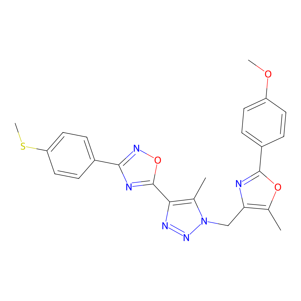 5-(1-((2-(4-methoxyphenyl)-5-methyloxazol-4-yl)methyl)-5-methyl-1H-1,2,3-triazol-4-yl)-3-(4-(methylthio)phenyl)-1,2,4-oxadiazole molecular structure, CAS 1115876-90-8