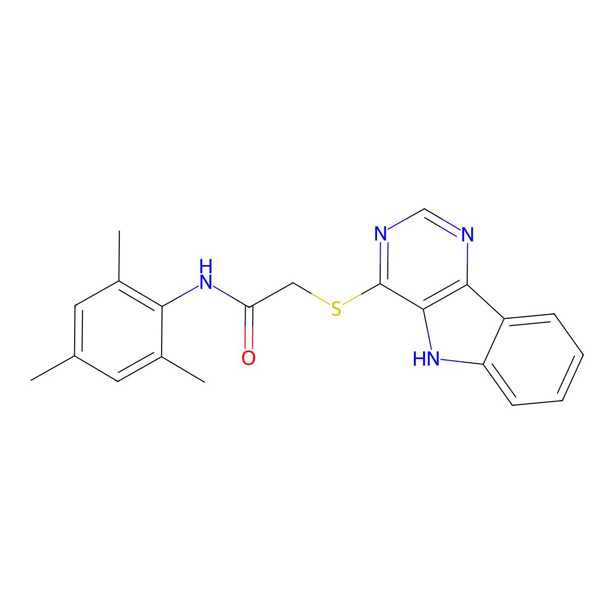 2-((5H-pyrimido[5,4-b]indol-4-yl)thio)-N-mesitylacetamide molecular structure, CAS 1115880-05-1