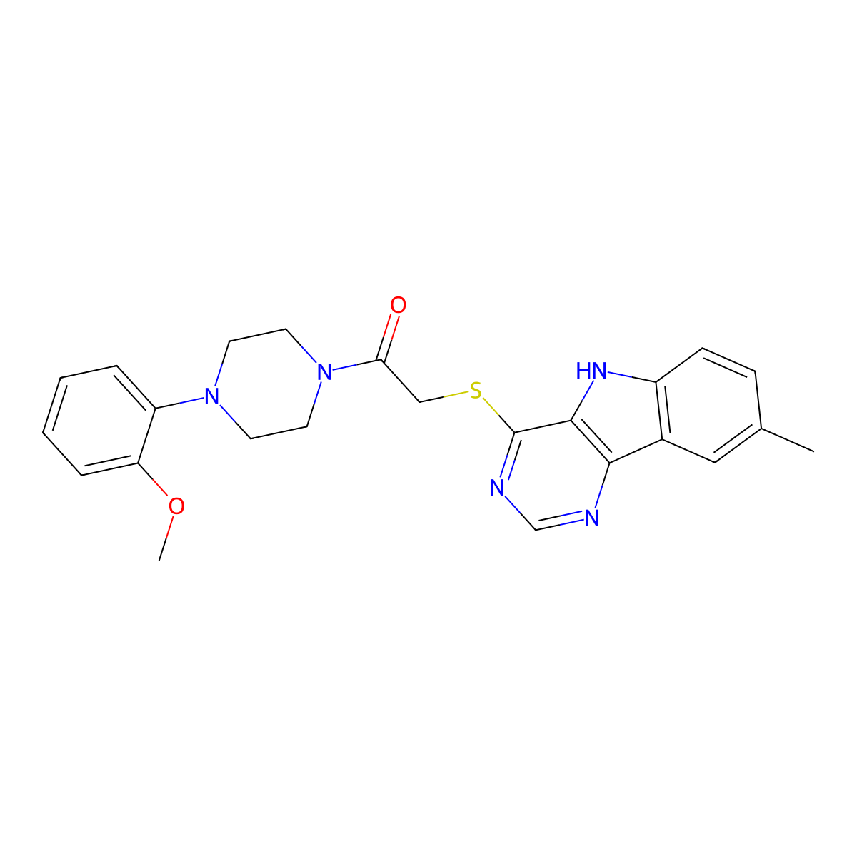 1-[4-(2-methoxyphenyl)piperazin-1-yl]-2-({8-methyl-5H-pyrimido[5,4-b]indol-4-yl}sulfanyl)ethan-1-one molecular structure, CAS 1115880-25-5