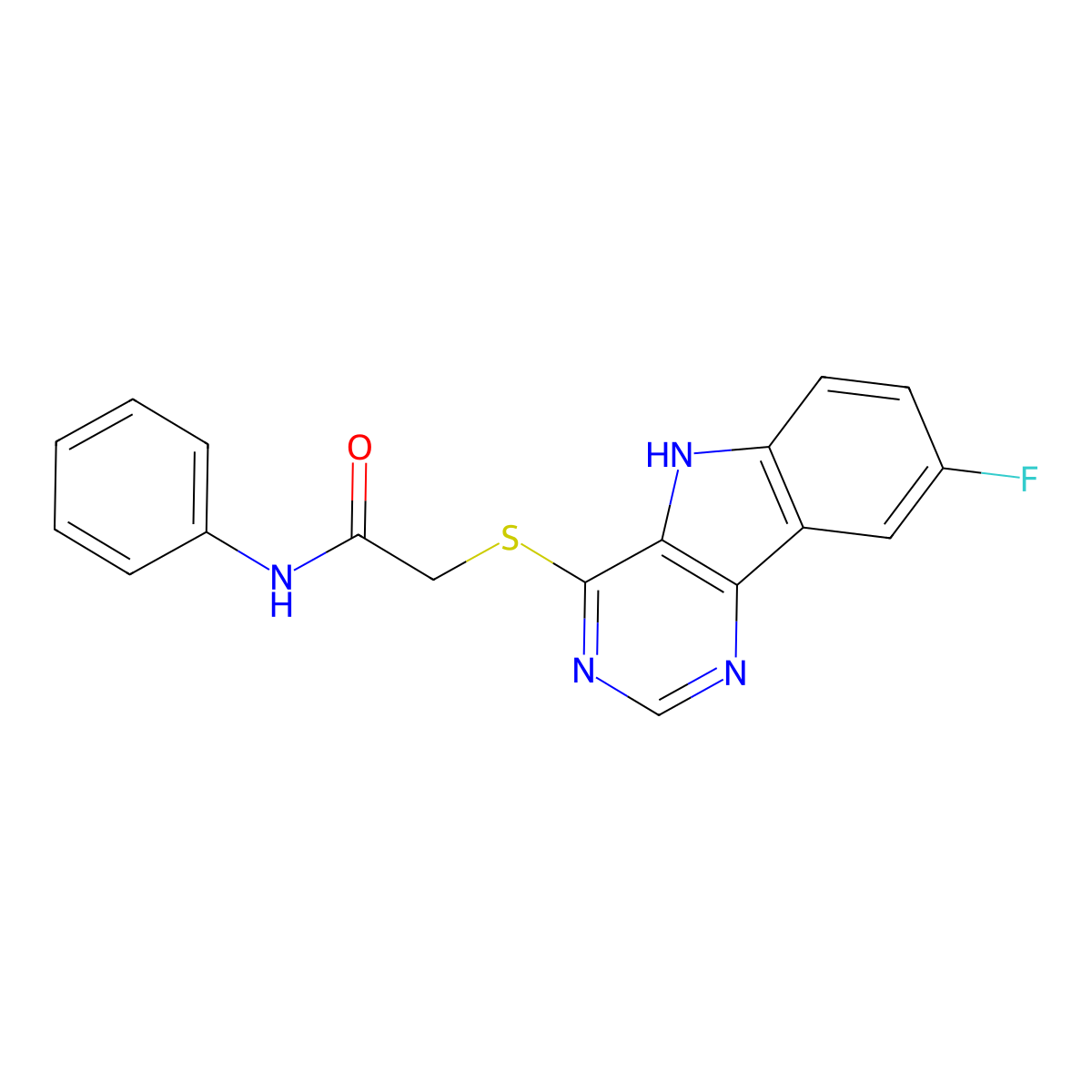 2-({8-fluoro-5H-pyrimido[5,4-b]indol-4-yl}sulfanyl)-N-phenylacetamide molecular structure, CAS 1115880-37-9