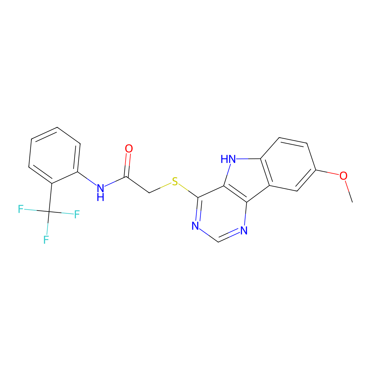 2-({8-methoxy-5H-pyrimido[5,4-b]indol-4-yl}sulfanyl)-N-[2-(trifluoromethyl)phenyl]acetamide molecular structure, CAS 1115881-88-3
