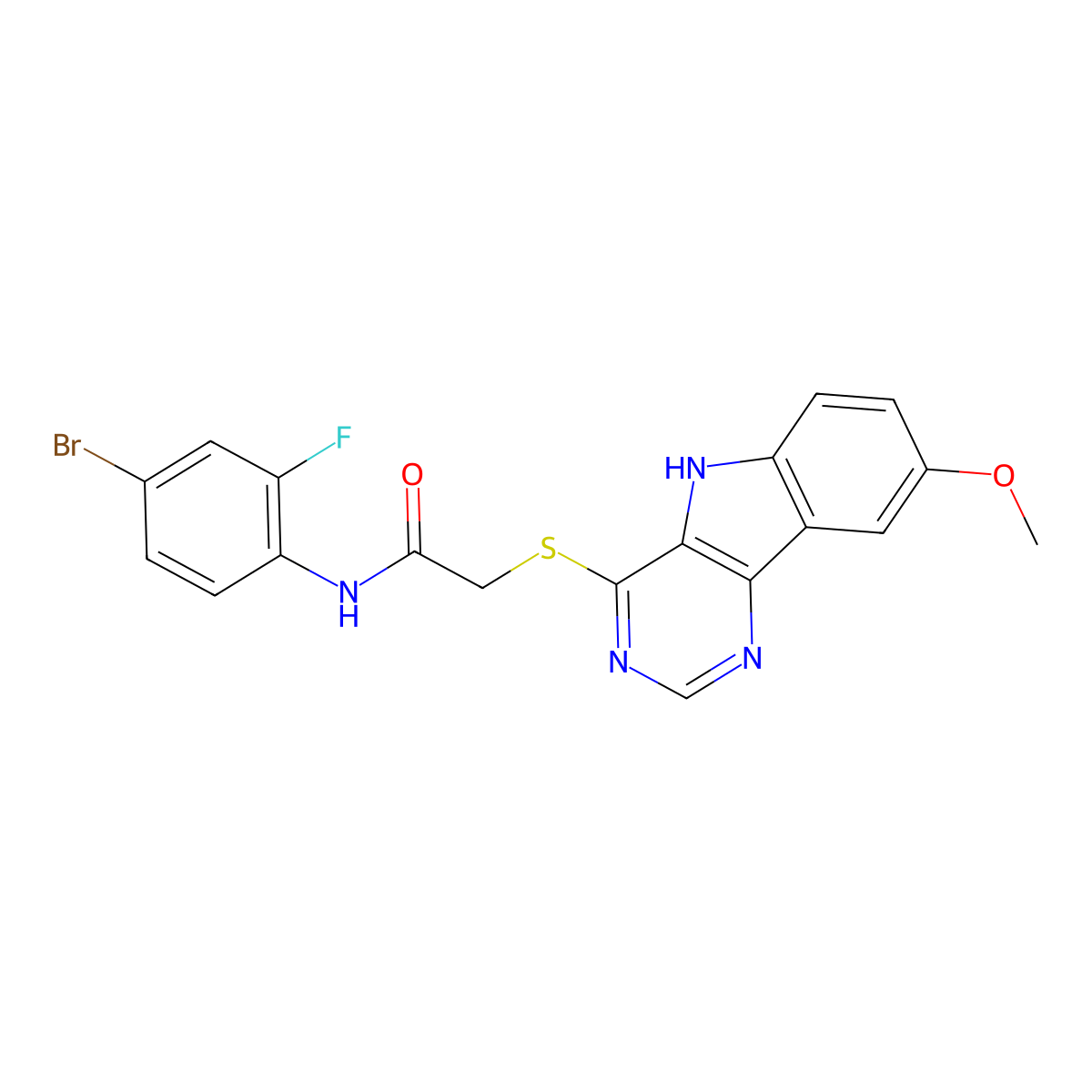 N-(4-bromo-2-fluorophenyl)-2-({8-methoxy-5H-pyrimido[5,4-b]indol-4-yl}sulfanyl)acetamide molecular structure, CAS 1115881-93-0