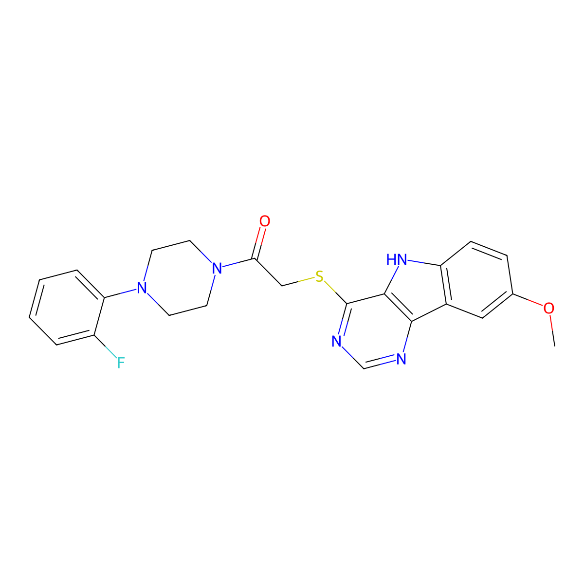 1-[4-(2-fluorophenyl)piperazin-1-yl]-2-({8-methoxy-5H-pyrimido[5,4-b]indol-4-yl}sulfanyl)ethan-1-one molecular structure, CAS 1115881-94-1