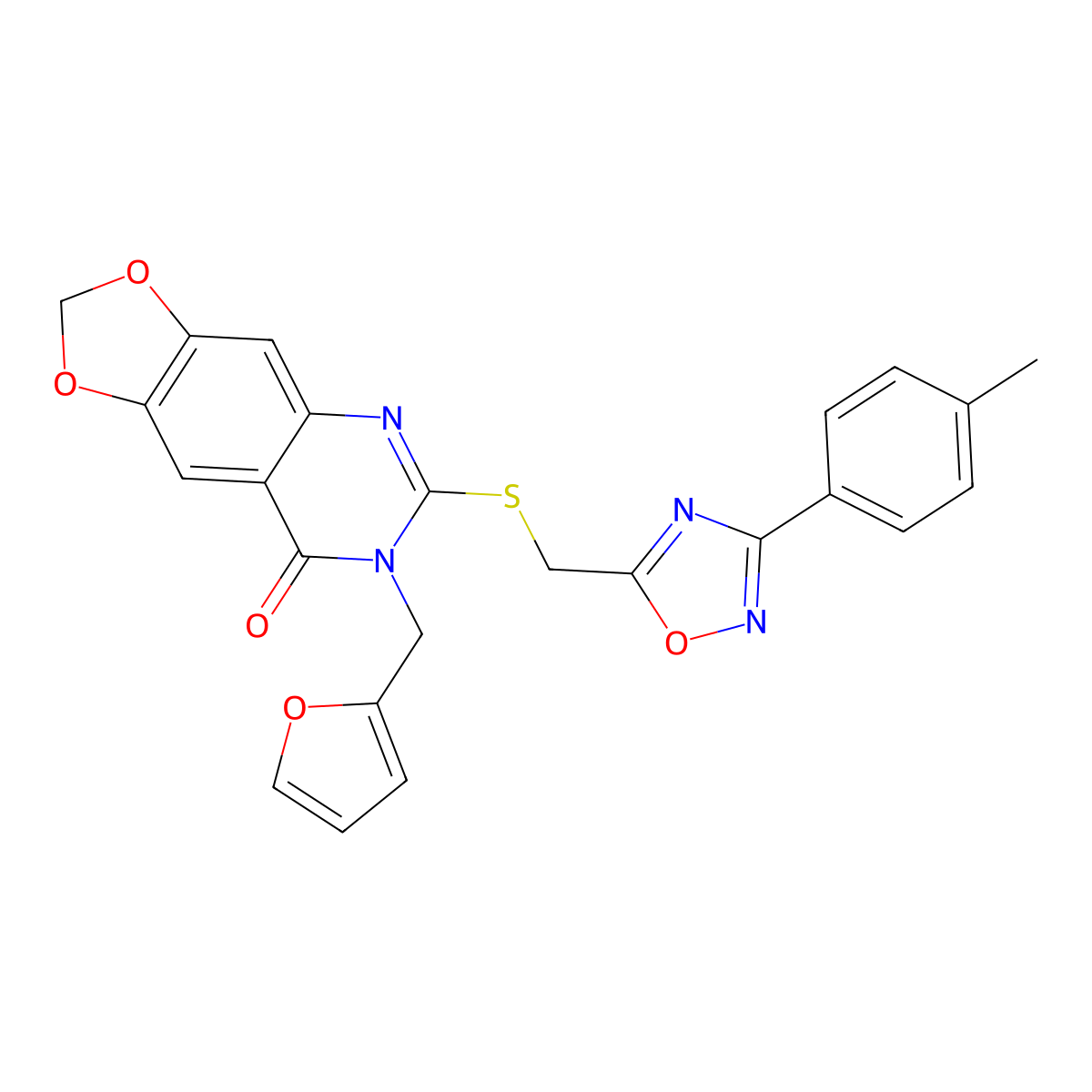 7-(furan-2-ylmethyl)-6-(((3-(p-tolyl)-1,2,4-oxadiazol-5-yl)methyl)thio)-[1,3]dioxolo[4,5-g]quinazolin-8(7H)-one molecular structure, CAS 1115892-75-5