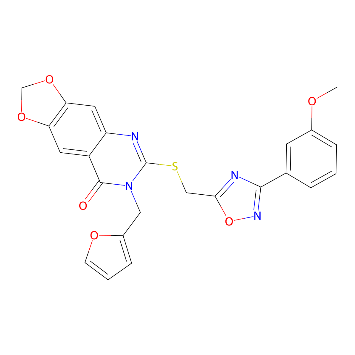 7-[(furan-2-yl)methyl]-6-({[3-(3-methoxyphenyl)-1,2,4-oxadiazol-5-yl]methyl}sulfanyl)-2H,7H,8H-[1,3]dioxolo[4,5-g]quinazolin-8-one molecular structure, CAS 1115892-76-6