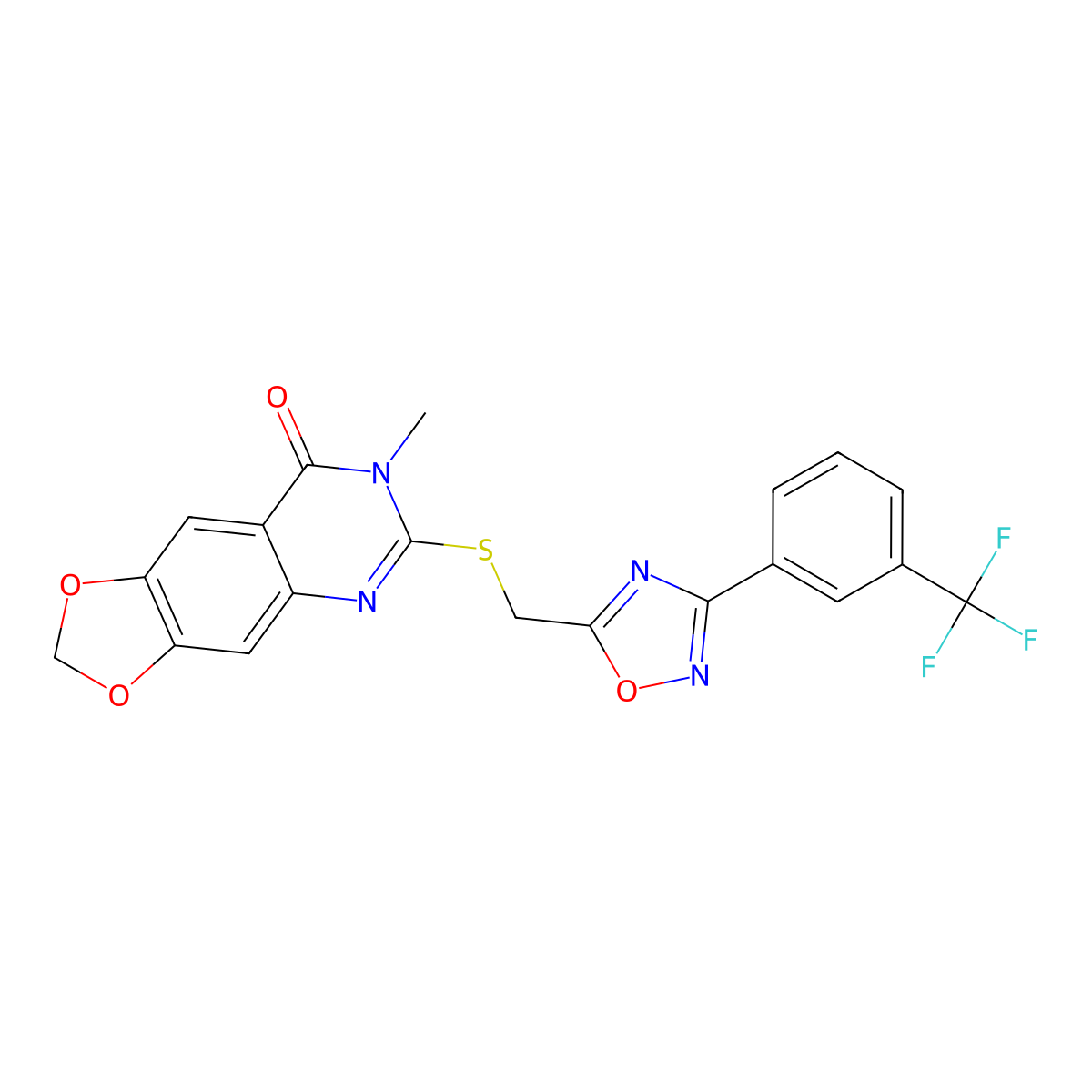 7-methyl-6-(((3-(3-(trifluoromethyl)phenyl)-1,2,4-oxadiazol-5-yl)methyl)thio)-[1,3]dioxolo[4,5-g]quinazolin-8(7H)-one molecular structure, CAS 1115892-78-8