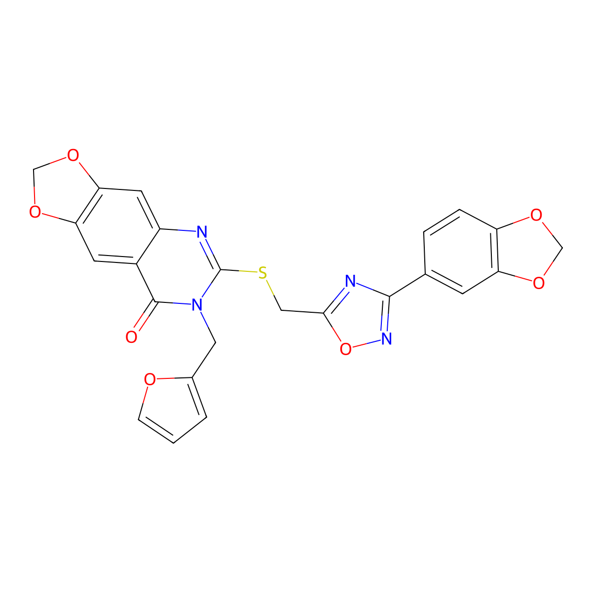 6-({[3-(2H-1,3-benzodioxol-5-yl)-1,2,4-oxadiazol-5-yl]methyl}sulfanyl)-7-[(furan-2-yl)methyl]-2H,7H,8H-[1,3]dioxolo[4,5-g]quinazolin-8-one molecular structure, CAS 1115892-83-5
