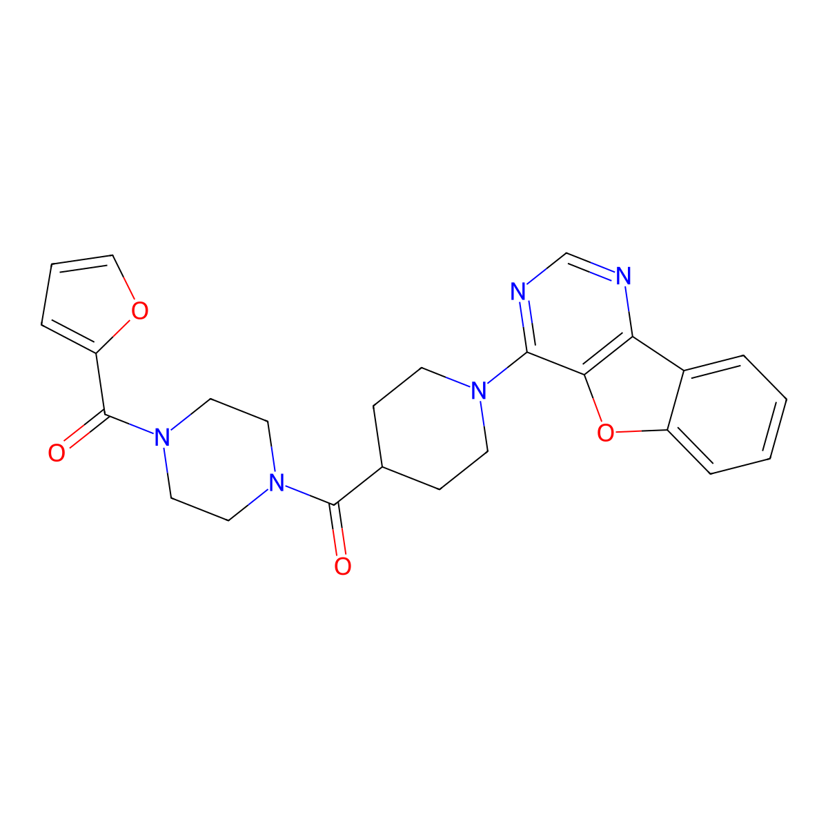 (1-(Benzofuro[3,2-d]pyrimidin-4-yl)piperidin-4-yl)(4-(furan-2-carbonyl)piperazin-1-yl)methanone molecular structure, CAS 1115895-76-5