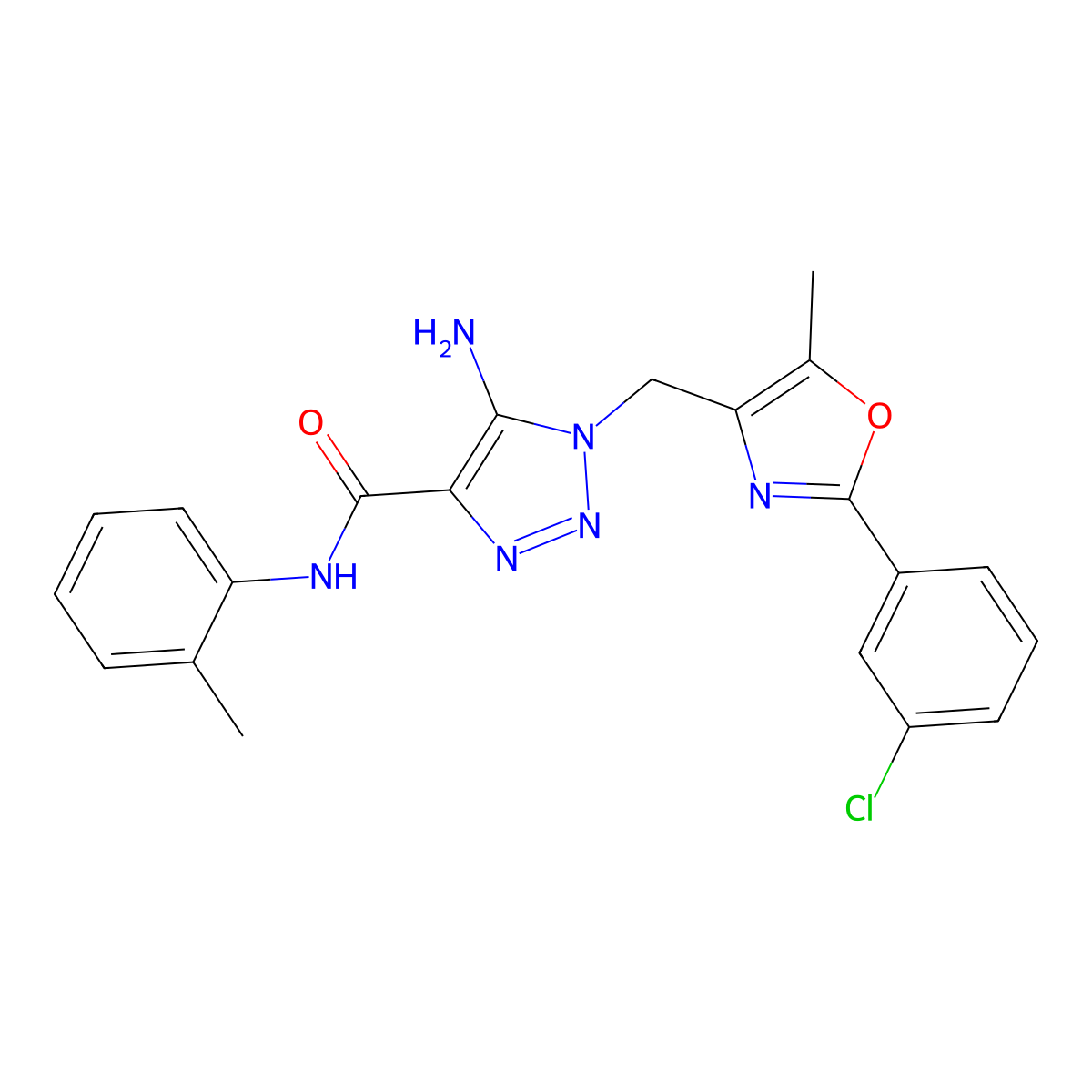 5-amino-1-((2-(3-chlorophenyl)-5-methyloxazol-4-yl)methyl)-N-(o-tolyl)-1H-1,2,3-triazole-4-carboxamide molecular structure, CAS 1115896-13-3