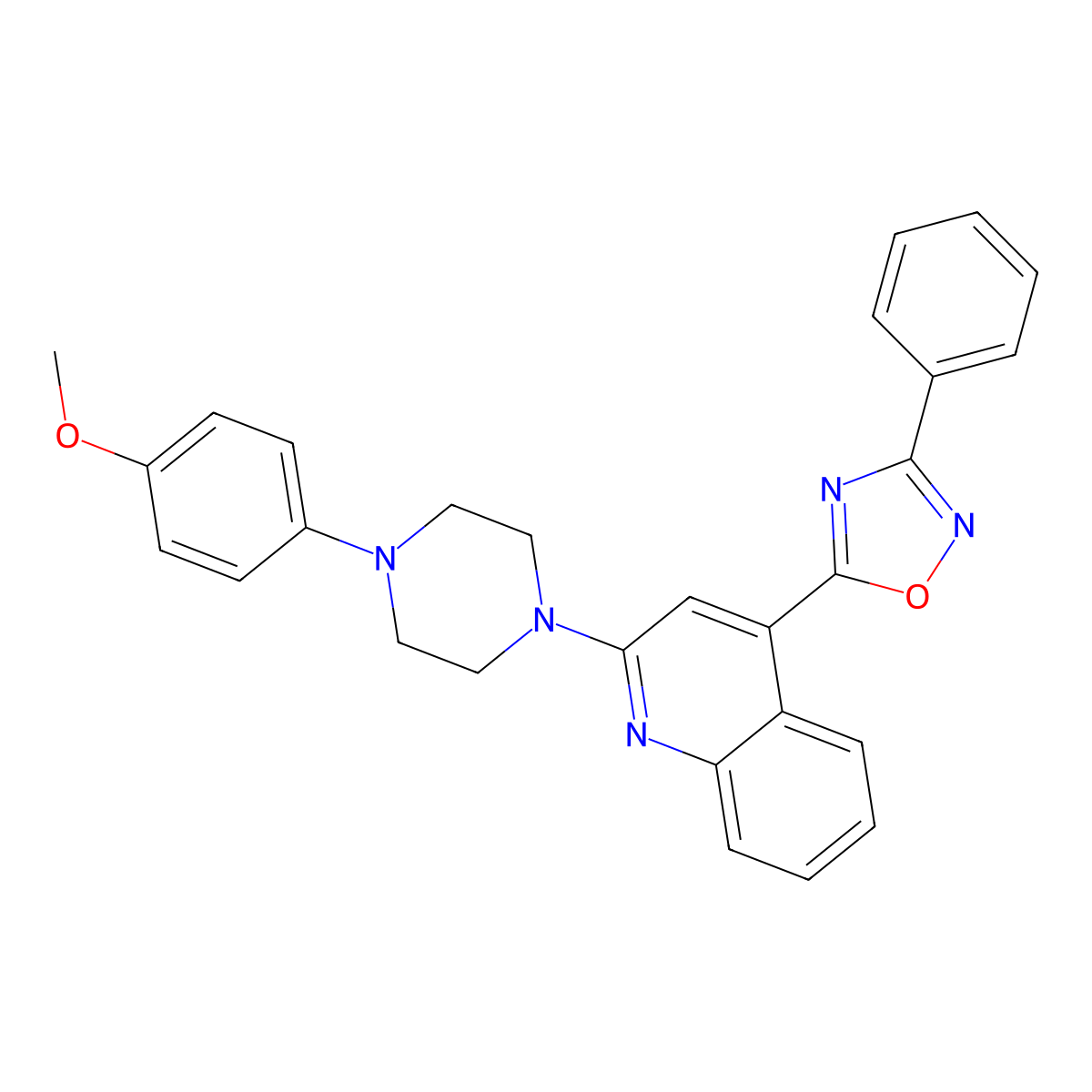 2-[4-(4-Methoxyphenyl)piperazin-1-yl]-4-(3-phenyl-1,2,4-oxadiazol-5-yl)quinoline molecular structure, CAS 1115897-48-7