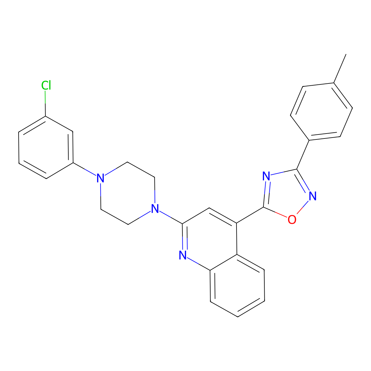 2-[4-(3-Chlorophenyl)piperazin-1-yl]-4-[3-(4-methylphenyl)-1,2,4-oxadiazol-5-yl]quinoline molecular structure, CAS 1115897-51-2