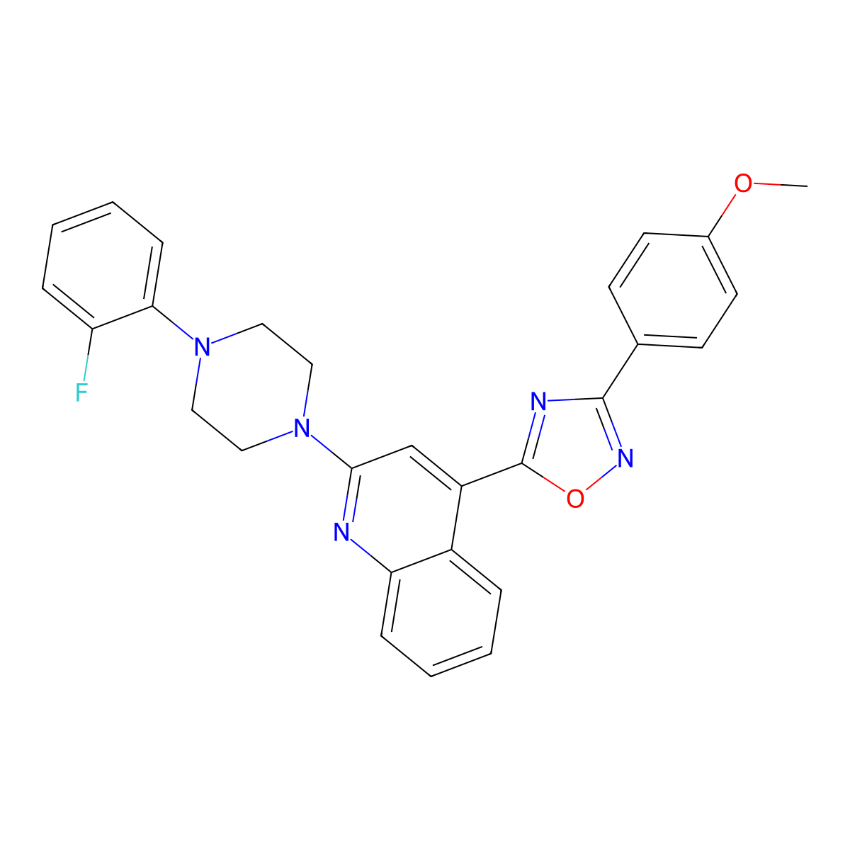 2-[4-(2-Fluorophenyl)piperazin-1-yl]-4-[3-(4-methoxyphenyl)-1,2,4-oxadiazol-5-yl]quinoline molecular structure, CAS 1115897-54-5