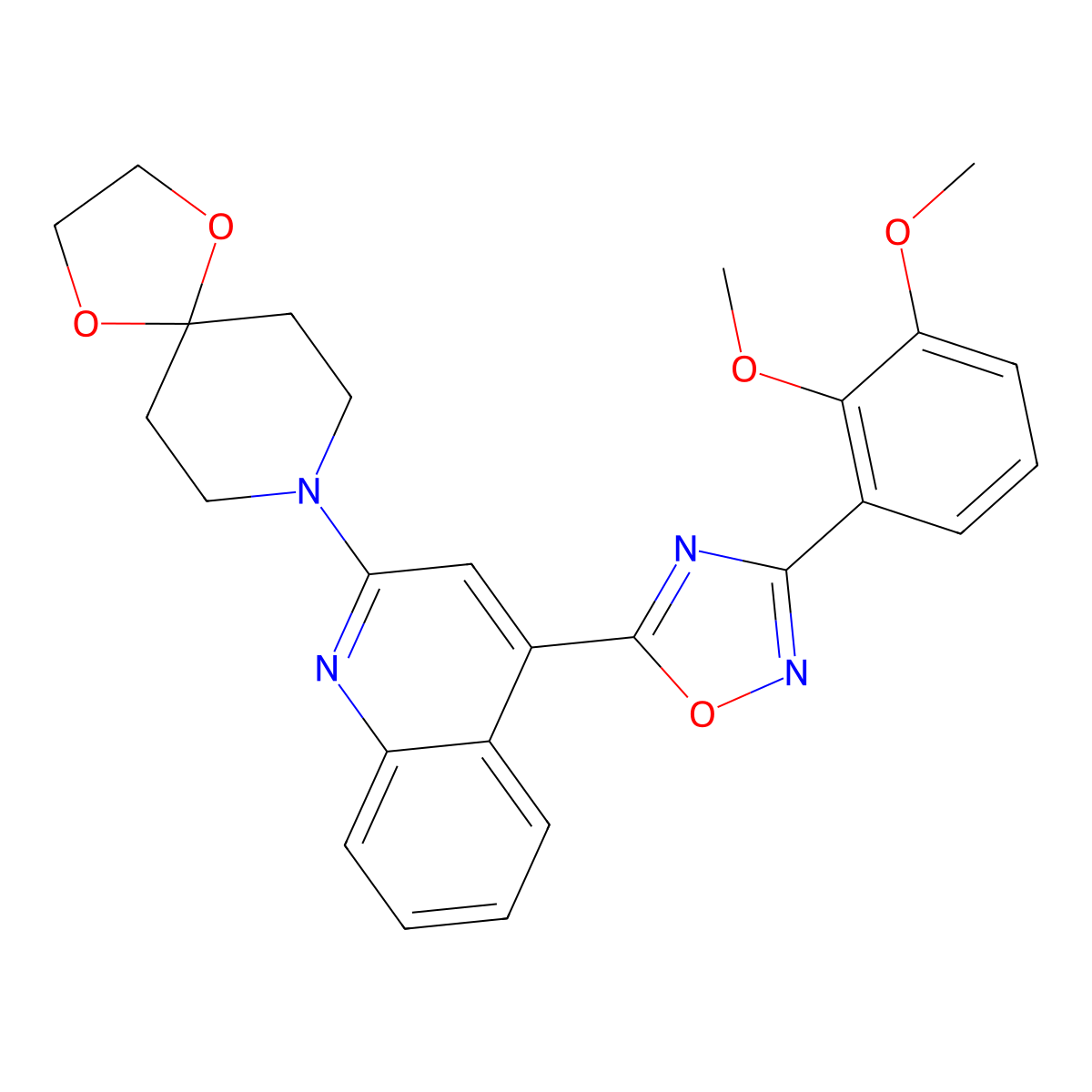 8-{4-[3-(2,3-Dimethoxyphenyl)-1,2,4-oxadiazol-5-yl]quinolin-2-yl}-1,4-dioxa-8-azaspiro[4.5]decane molecular structure, CAS 1115897-64-7