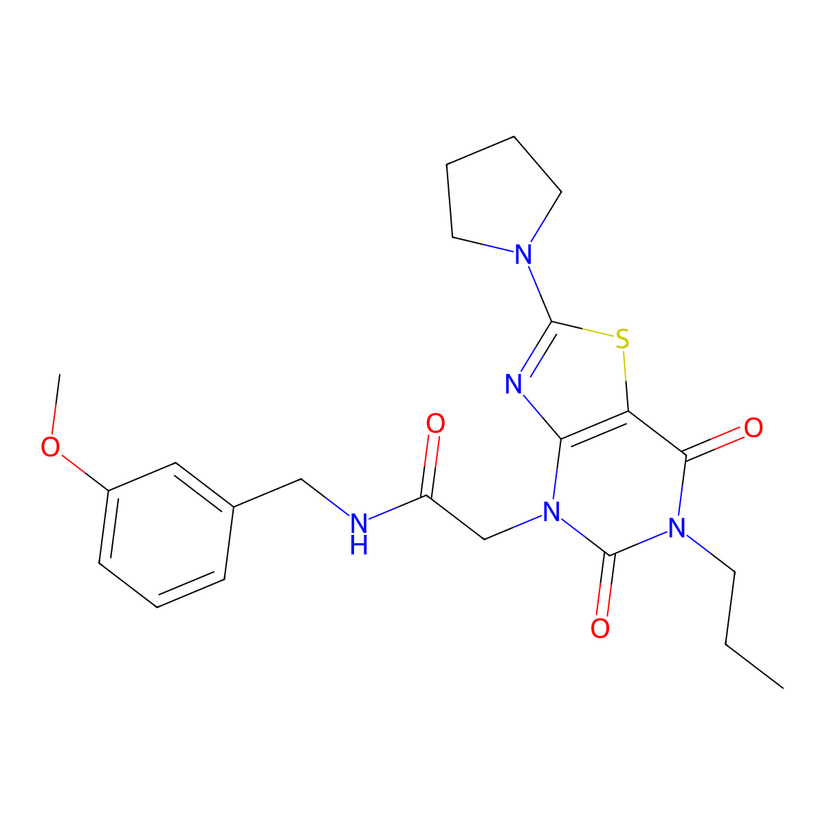 2-(5,7-dioxo-6-propyl-2-(pyrrolidin-1-yl)-6,7-dihydrothiazolo[4,5-d]pyrimidin-4(5H)-yl)-N-(3-methoxybenzyl)acetamide molecular structure, CAS 1115899-09-6