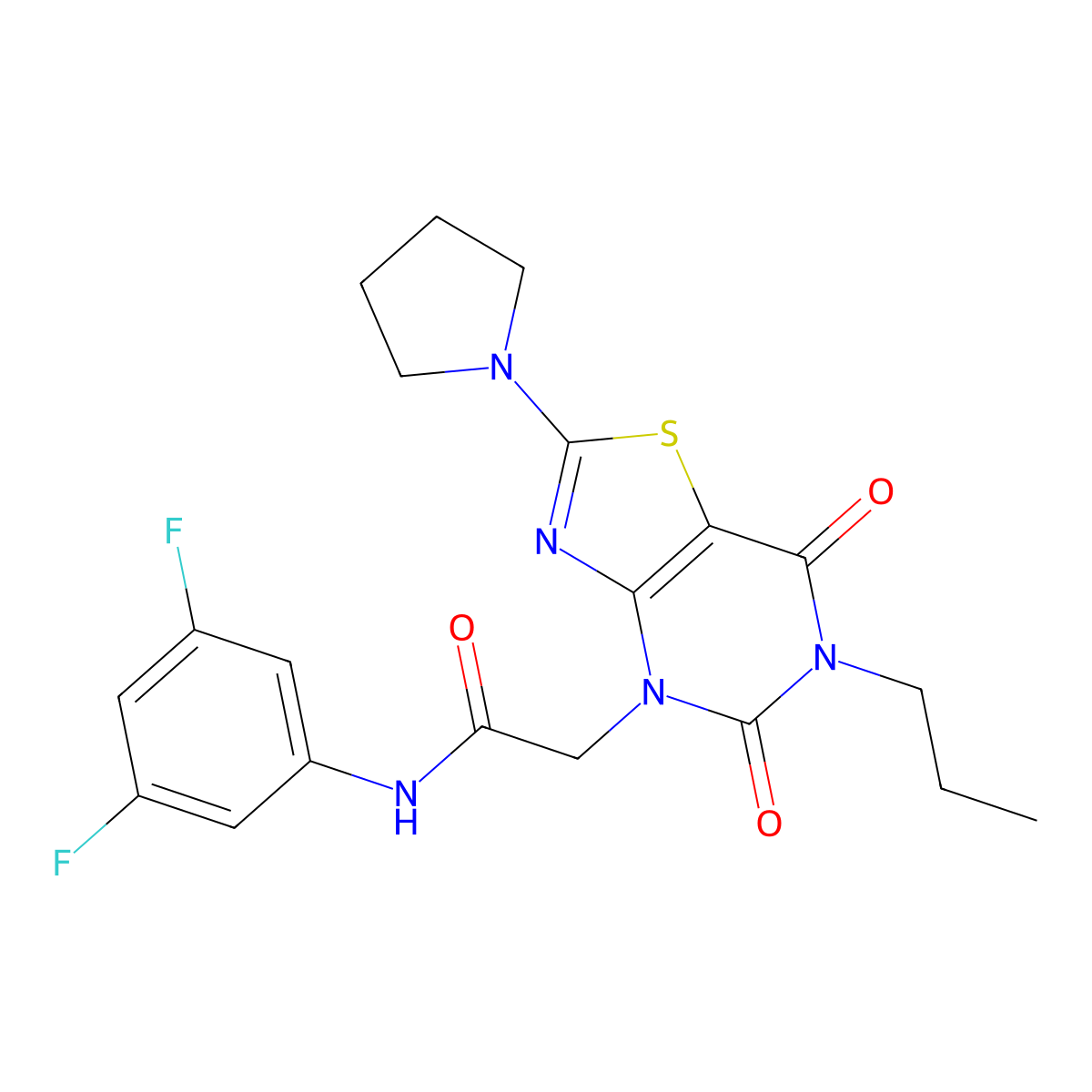 N-(3,5-difluorophenyl)-2-(5,7-dioxo-6-propyl-2-(pyrrolidin-1-yl)-6,7-dihydrothiazolo[4,5-d]pyrimidin-4(5H)-yl)acetamide molecular structure, CAS 1115899-15-4