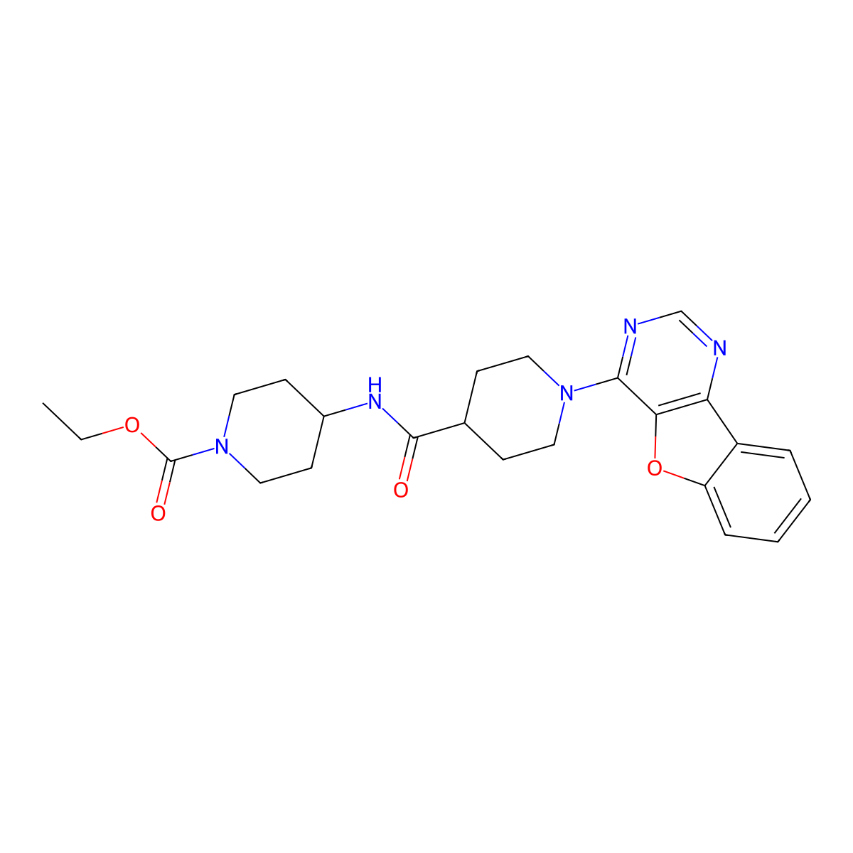 Ethyl 4-(1-(benzofuro[3,2-d]pyrimidin-4-yl)piperidine-4-carboxamido)piperidine-1-carboxylate molecular structure, CAS 1115900-26-9